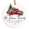 Personalized Family Red Vintage Truck Ceramic Ornament – Custom Christmas Keepsake with Elegant Script - Image 1