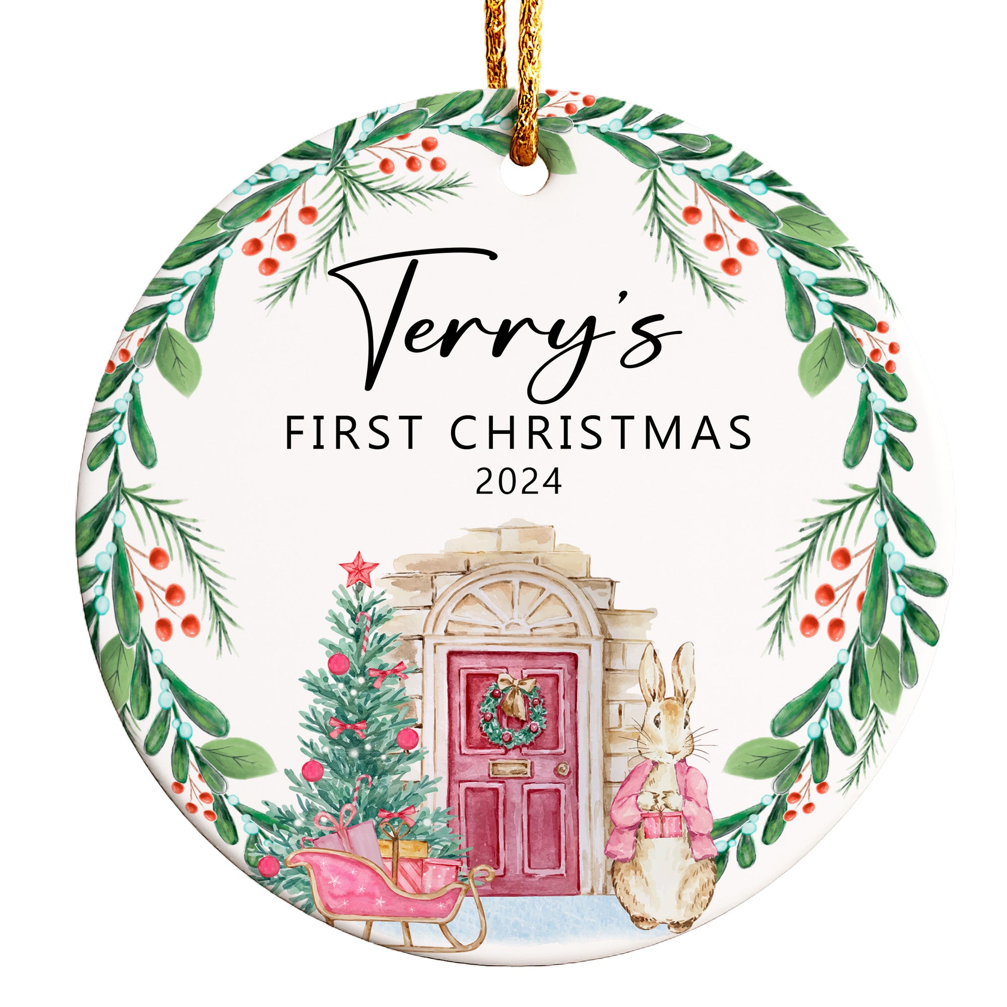 Personalized Ceramic Ornament - "First Christmas" 2024 | Handcrafted Holiday Keepsake for New Baby or Loved Ones - Image 1
