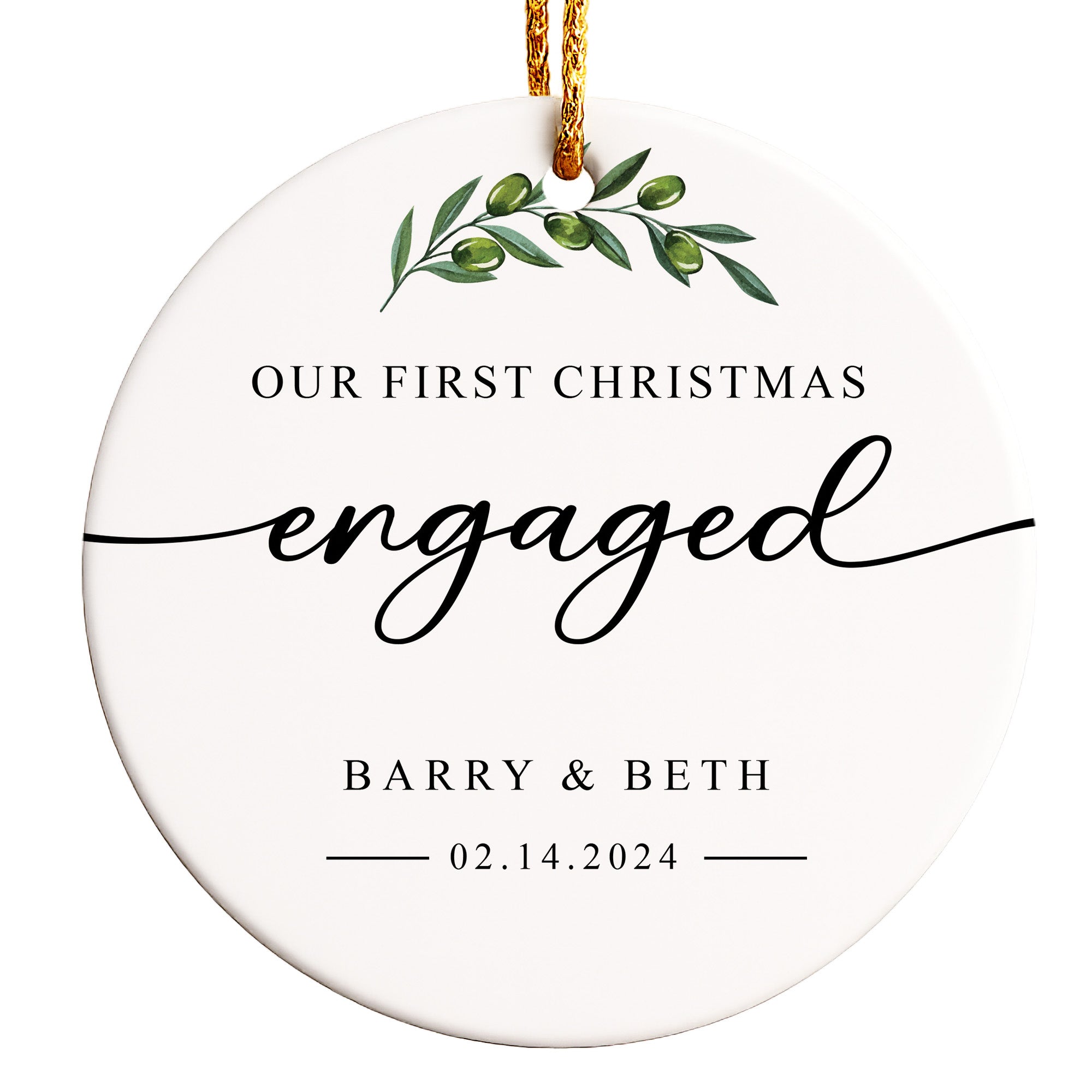 Personalized "First Christmas Engaged" Ceramic Ornament – Elegant Keepsake for Newly Engaged Couples - Image 1