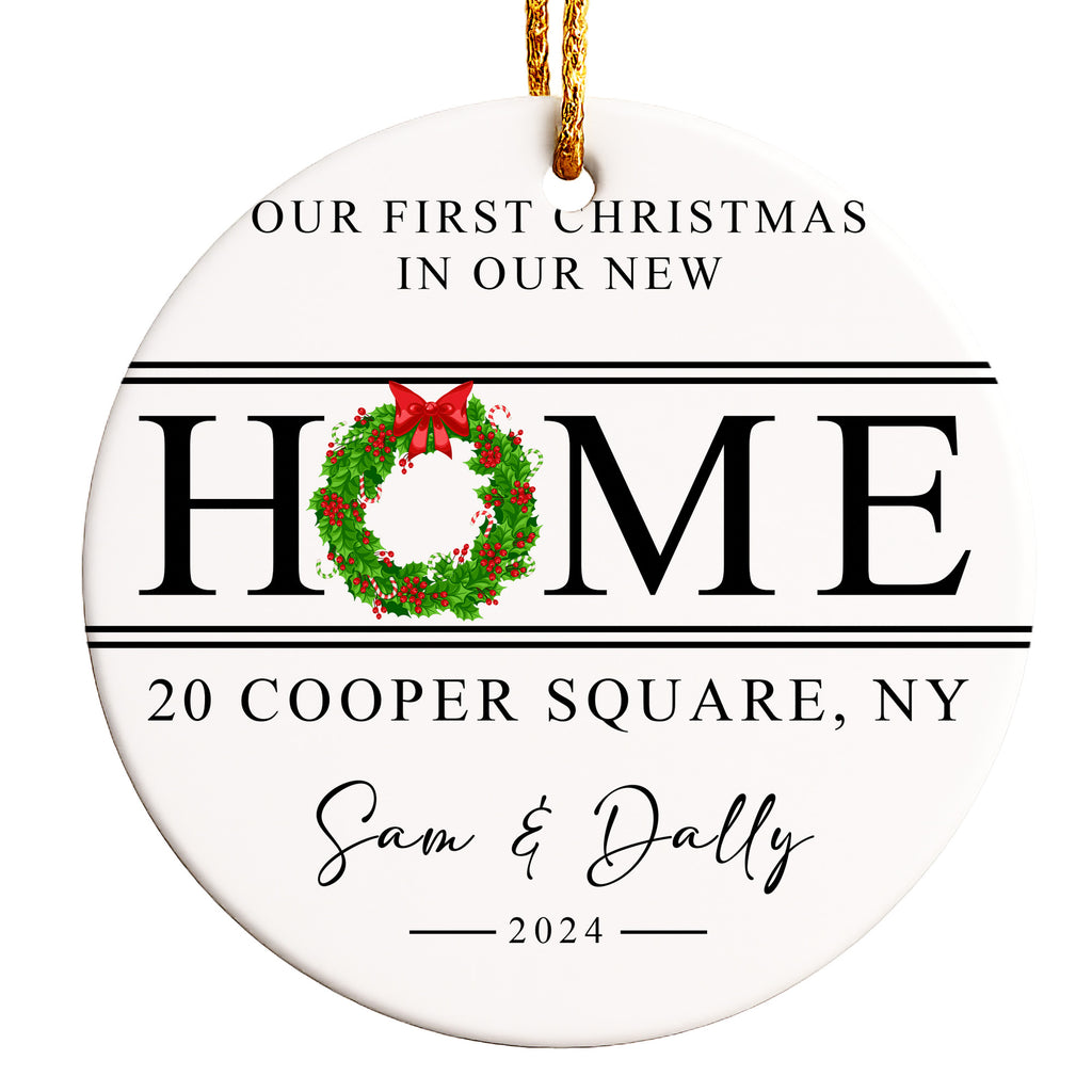 Personalized Our First Christmas Ceramic Ornament - New Home Gift with Custom Address and Names - Image 1