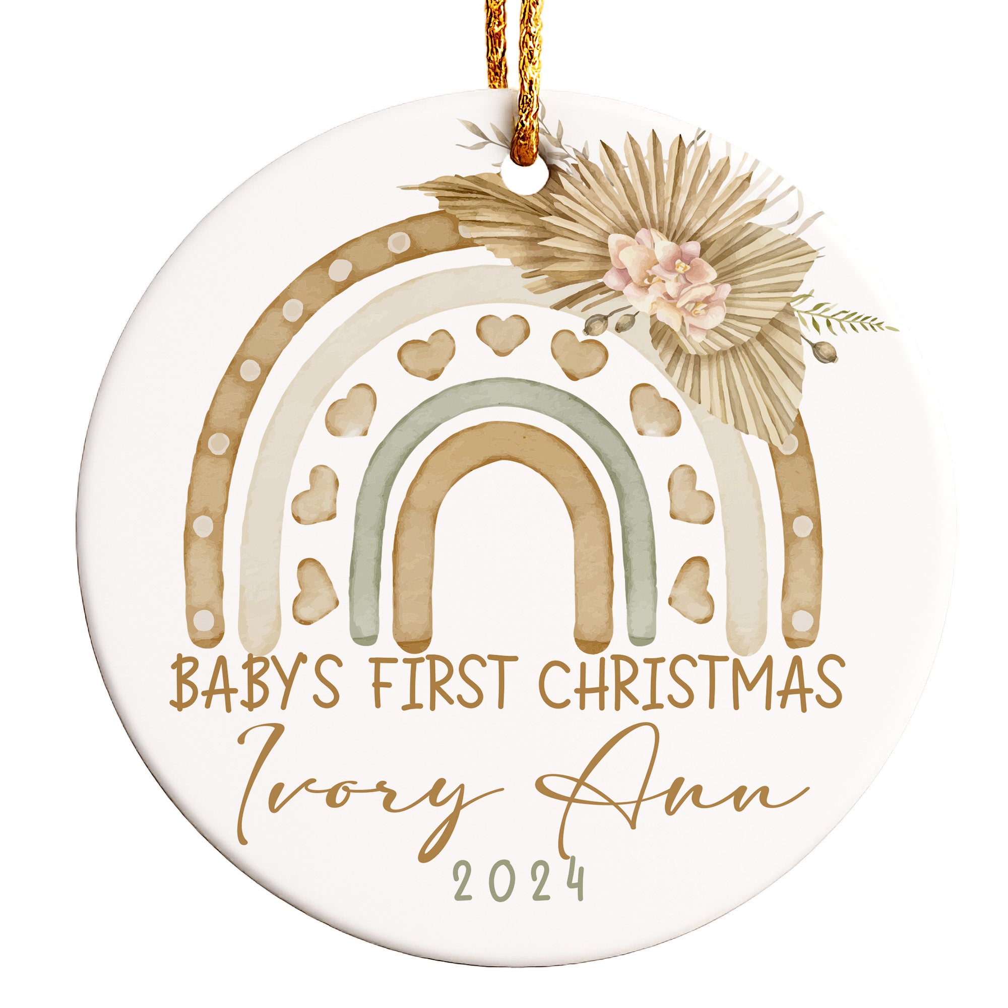 Personalized Baby's First Christmas Ornament - Handcrafted Ceramic Keepsake 2024 - Custom Name & Year - Image 1