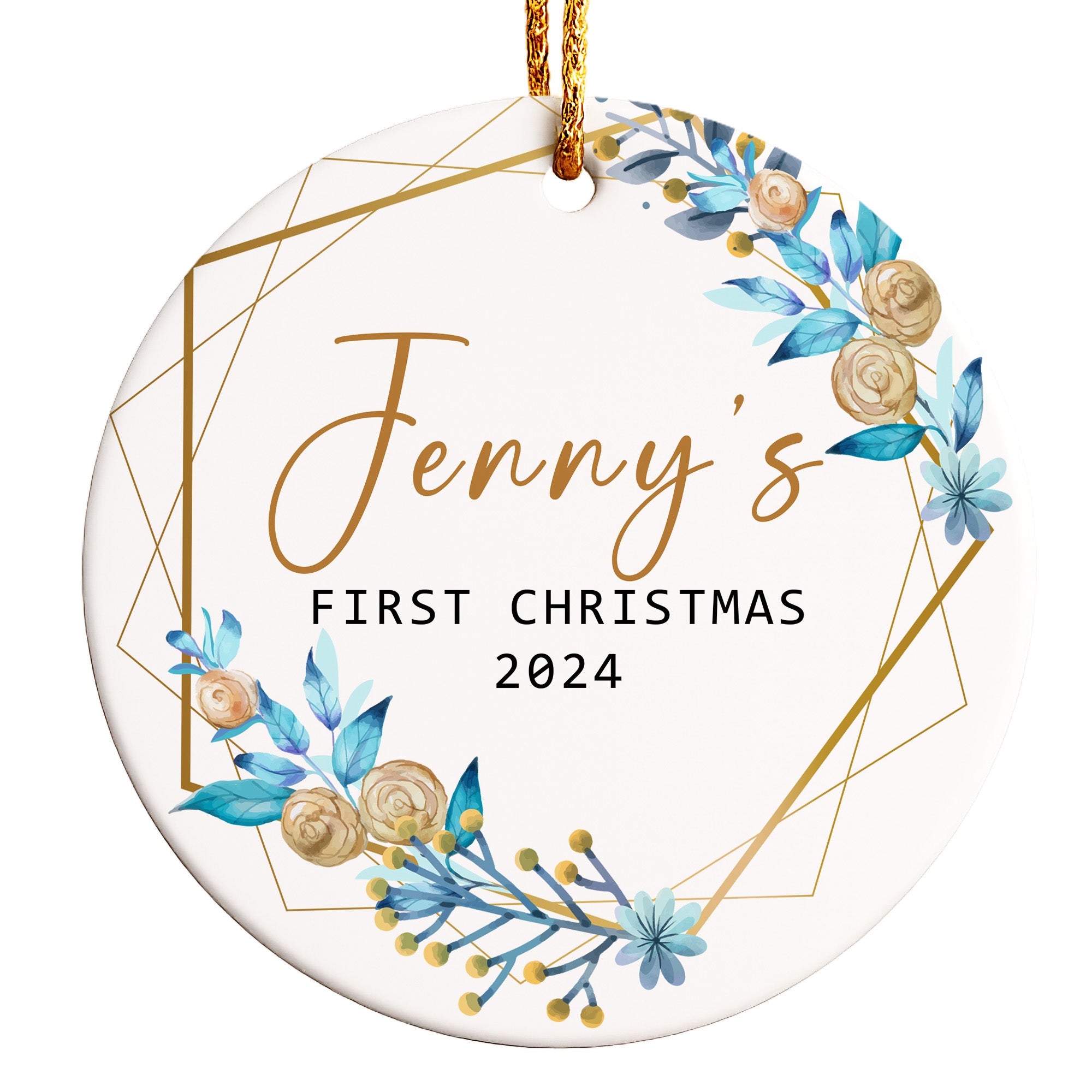 Personalized Baby's First Christmas Ornament - Premium Ceramic Keepsake with Elegant Floral Design - Image 1