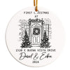 Personalized First Christmas Ceramic Ornament with Hand Drawn Home Design – Custom Address and Names for a Memorable Holiday - Image 1