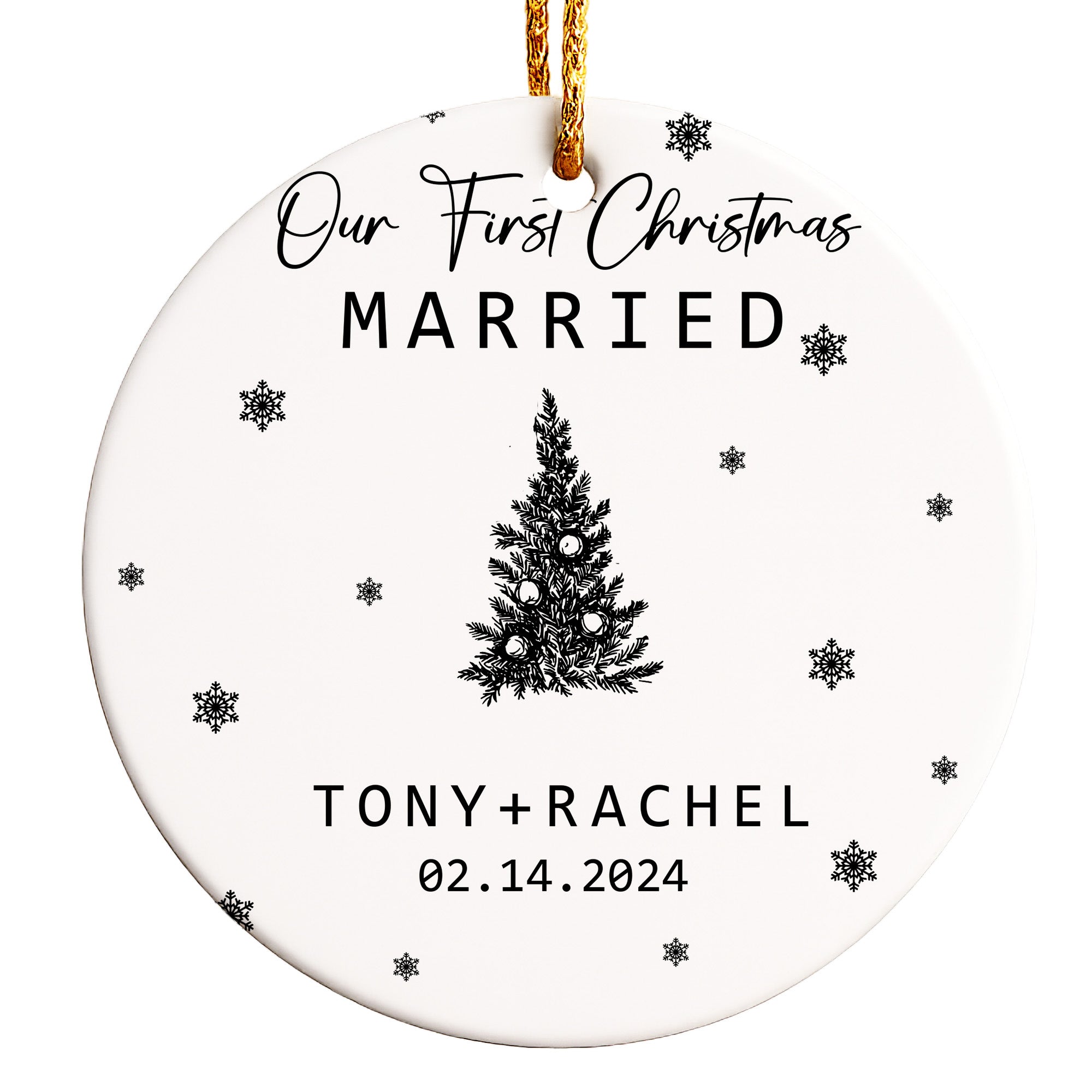 Personalized Ceramic "Our First Christmas Married" Ornament - Custom Names & Date Keepsake Gift for Couples - Image 1
