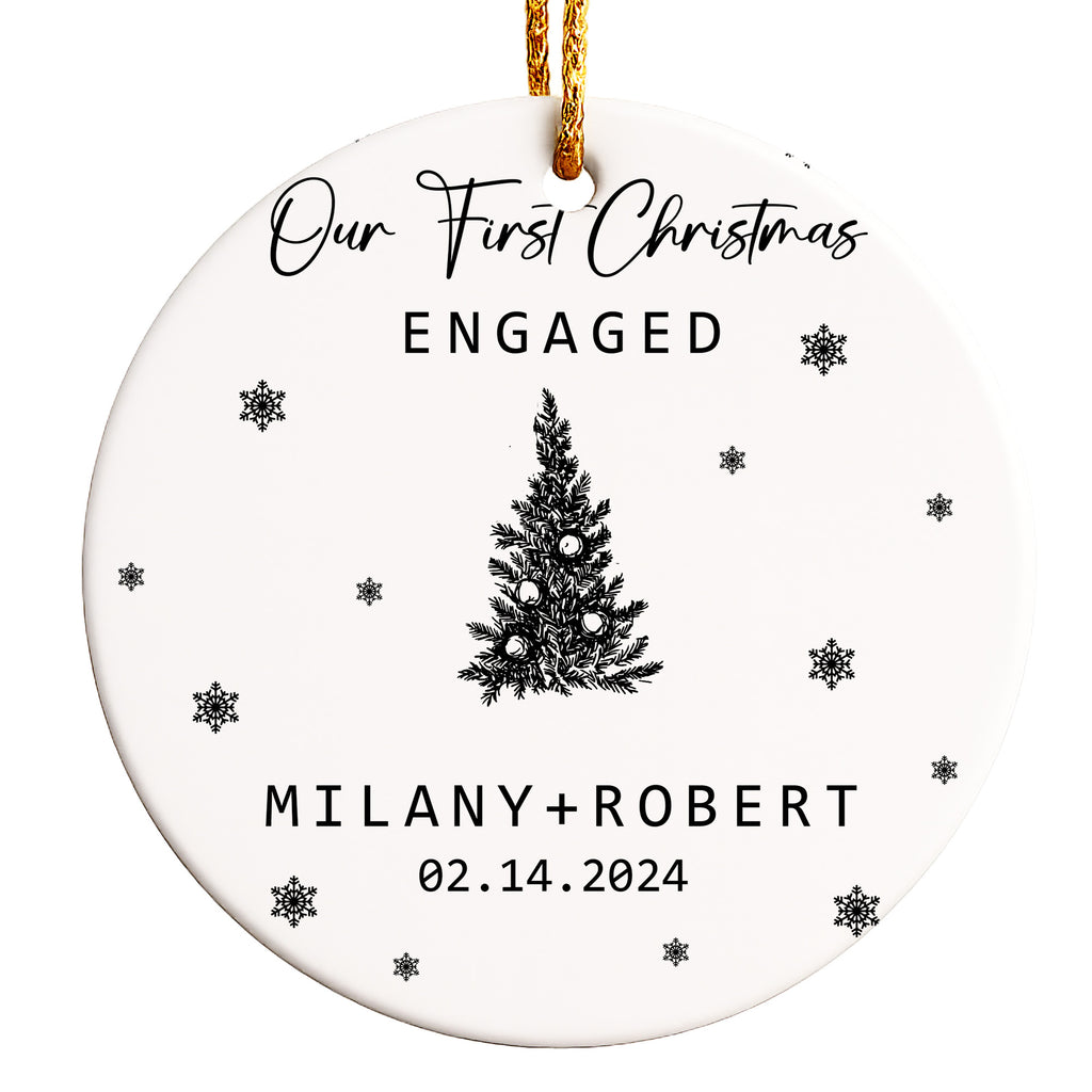 Personalized Our First Christmas Engaged Ornament - Custom Ceramic Keepsake for Couples - Elegant Holiday Decoration with Names & Date - Image 1
