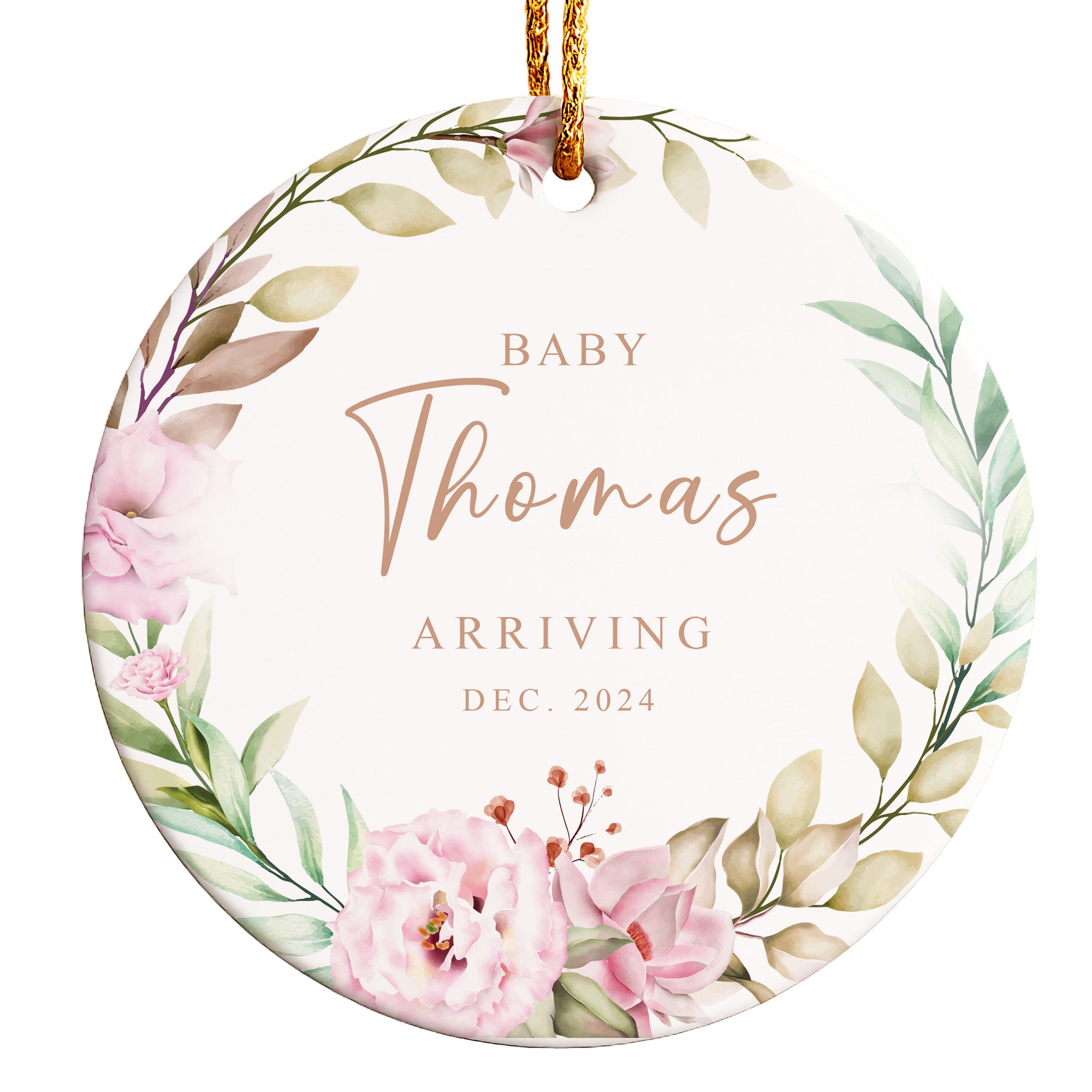 Personalized Baby Announcement Ceramic Ornament - Custom Floral Design for New Arrivals - Perfect for Parents, Grandparents, and Unique Gift Ideas - Image 1