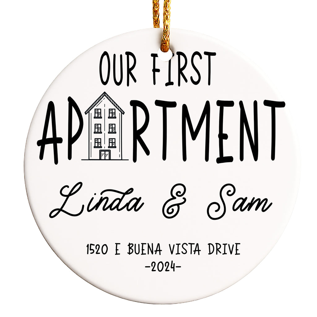 Personalized Our First Apartment Ceramic Ornament – Custom Engraved Gift for Couples, New Home Keepsake 2024 - Image 1