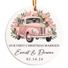 Personalized "Our First Christmas Married" Ceramic Ornament - Vintage Car Design for Newlyweds, Custom Date & Names - Image 1