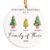 Personalized Family of Three Christmas Ornament 2024 – Customized Ceramic Holiday Keepsake with Hand-Painted Trees and Text - Image 1
