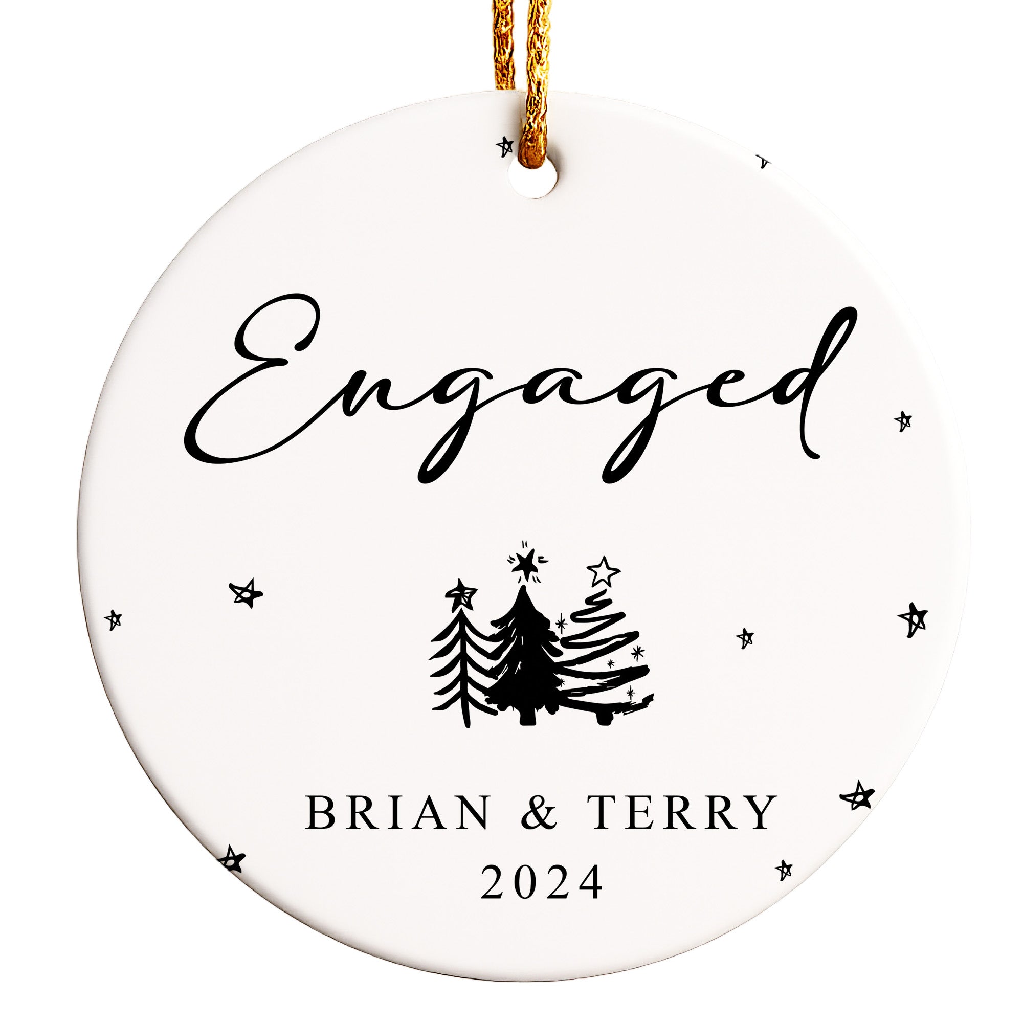 Personalized "Engaged" Ceramic Ornament - Custom Christmas Keepsake Gift for Couples 2024 - Image 1