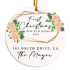 Personalized First Christmas in New Home 2024 Ceramic Ornament – Handcrafted Keepsake with Elegant Floral Design - Image 1