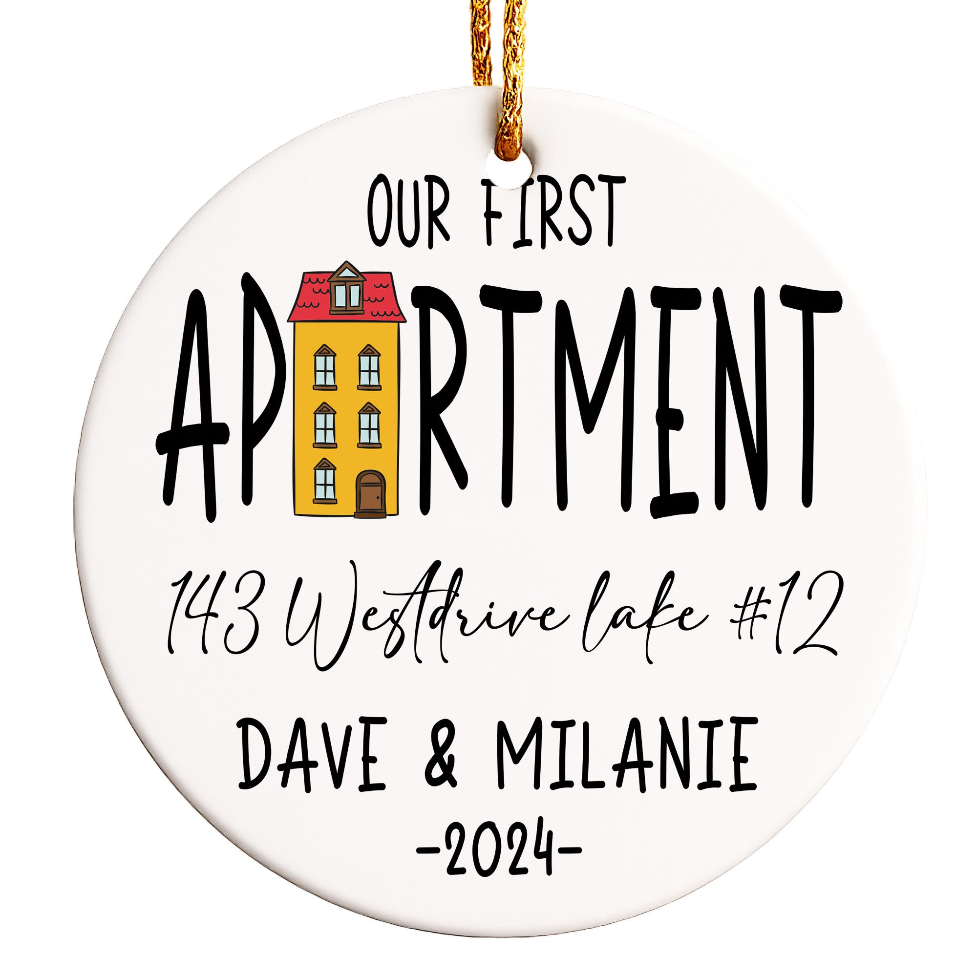 Personalized "Our First Apartment" Ceramic Ornament - Customizable Keepsake for New Homeowners, Handmade 2024 Memento - Image 1