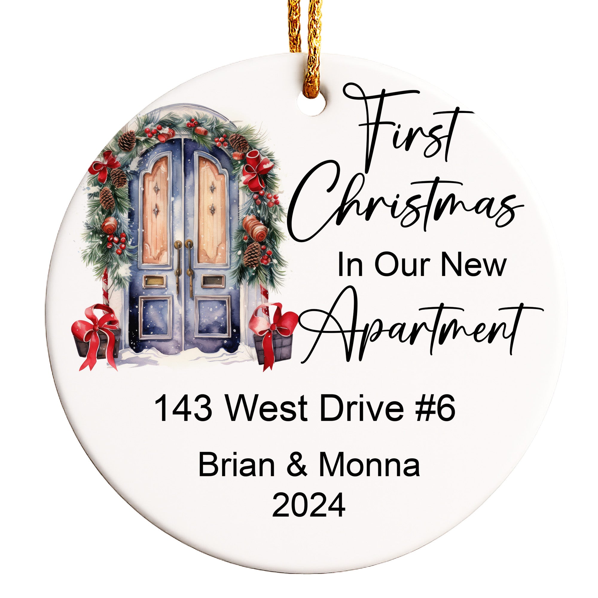 Personalized First Christmas in Our New Apartment Ornament – Custom Ceramic Keepsake for Couples, Family, Friends, or New Homeowners - Image 1