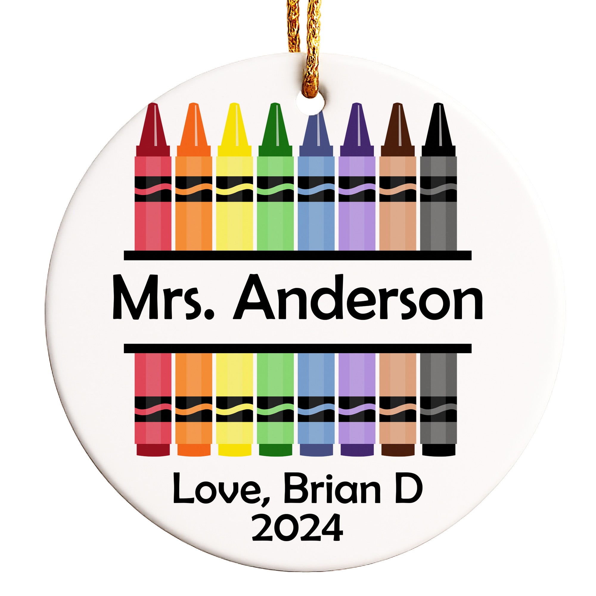 Personalized Crayon Design Ceramic Ornament for Teachers with Custom Name and Year - Perfect Holiday Gift for Educators - Image 1