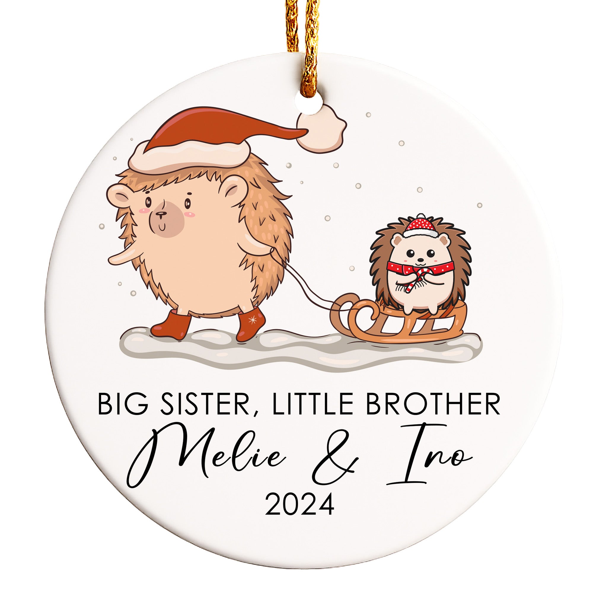Personalized Big Sister Little Brother Ceramic Ornament 2024 - Handcrafted Holiday Keepsake for Family Celebrations - Image 1
