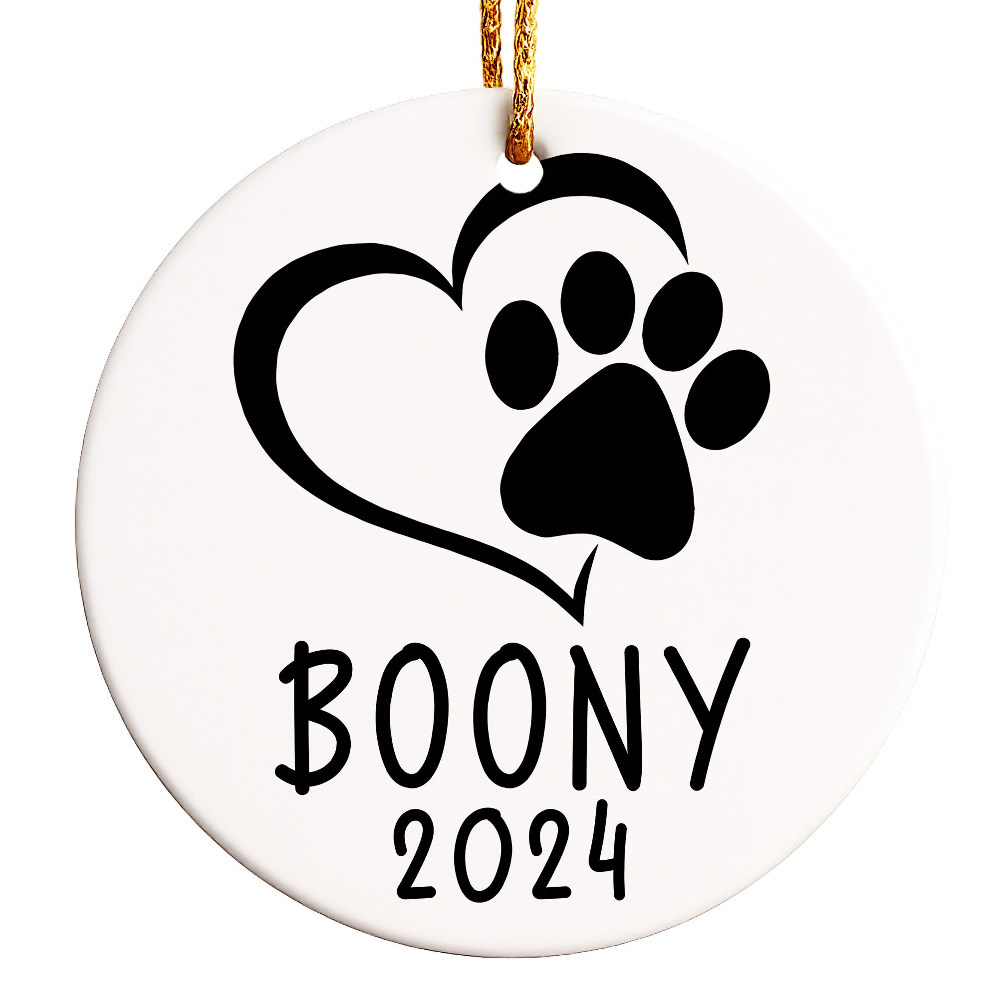 Personalized Pet Paw Heart Ceramic Ornament - Custom Dog Name Keepsake for 2024 Holidays - Image 1