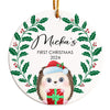 Personalized "First Christmas" Ceramic Ornament 2024 - Handcrafted Holly & Hedgehog Design - Image 1
