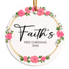 Personalized "Faith's First Christmas 2024" Ceramic Ornament with Pink Floral Design – Perfect Keepsake Gift for Newborns - Image 1