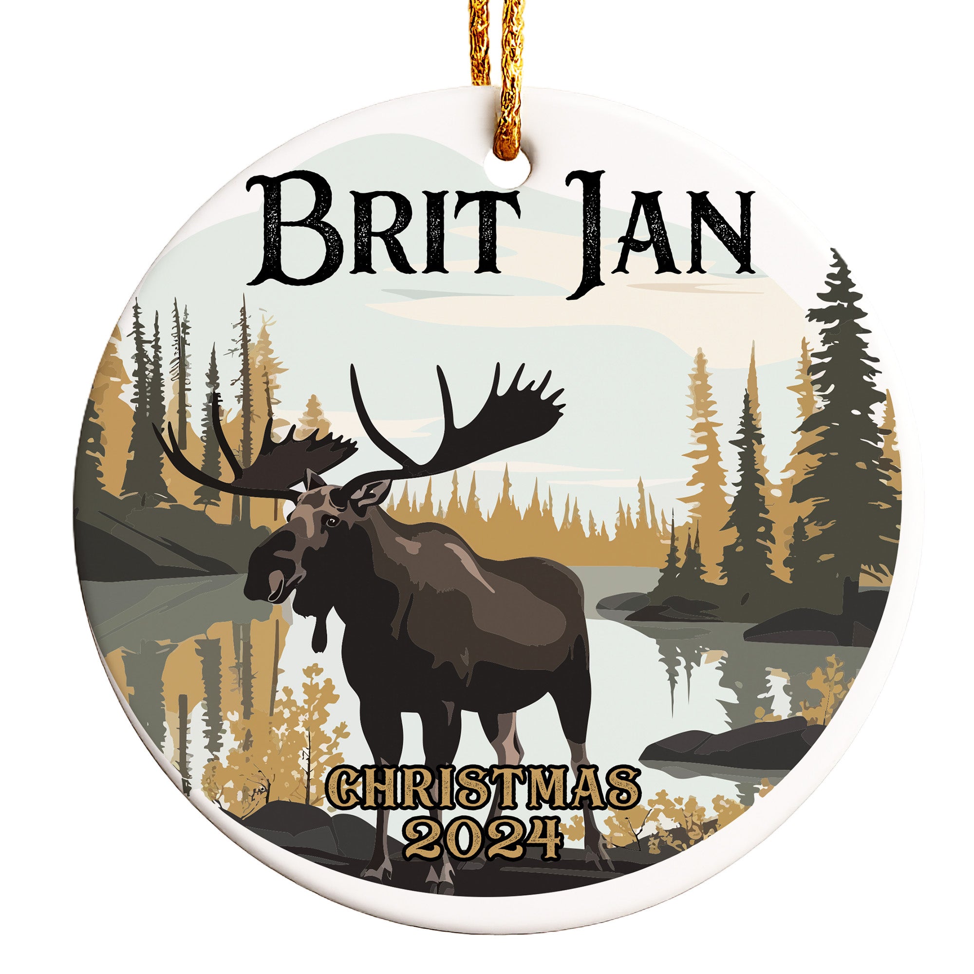 Personalized Christmas 2024 Moose Ceramic Ornament – Rustic Nature Scene, Perfect for Wildlife Lovers - Image 1