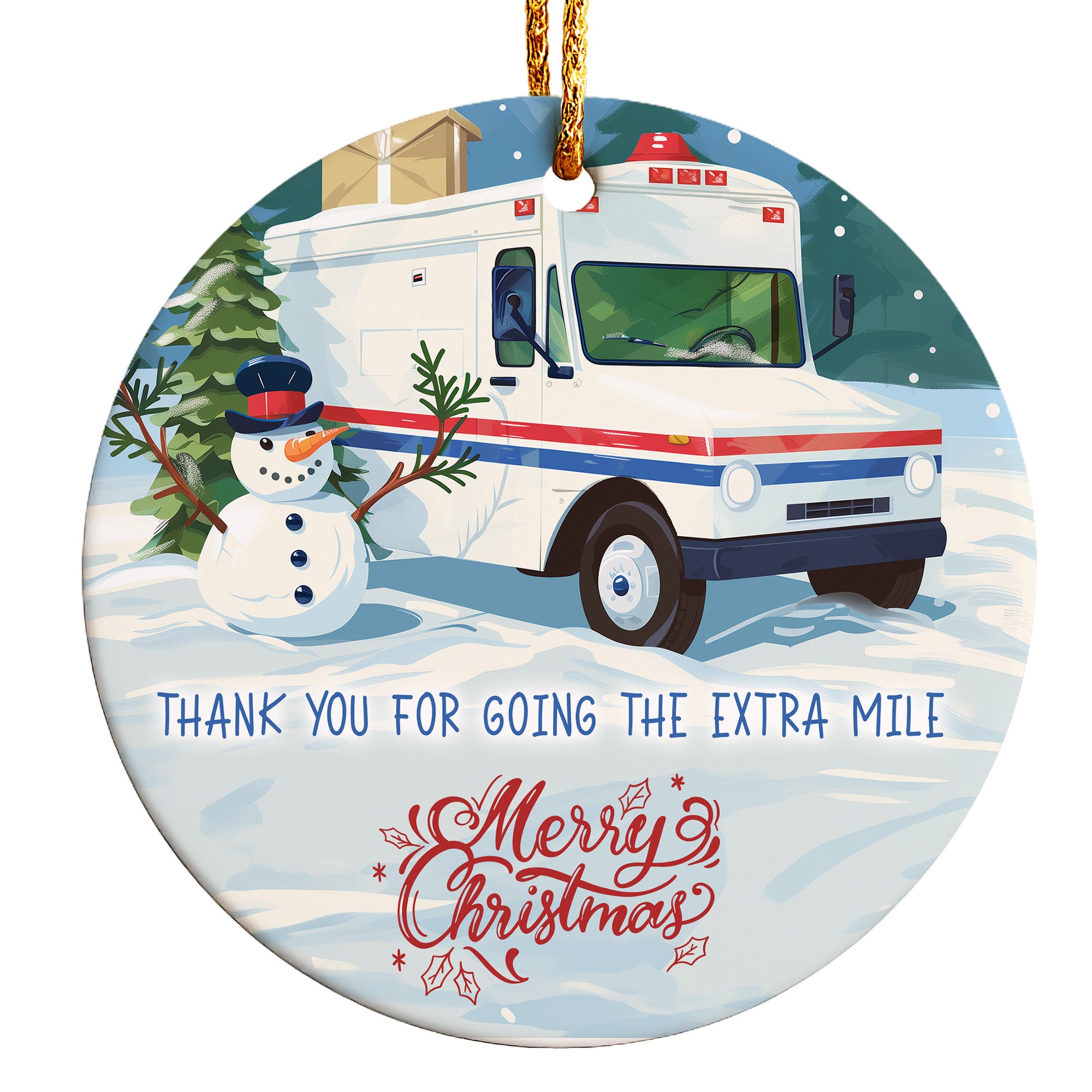 Personalized Christmas Ceramic Ornament with Snowman & Mail Truck - Unique Handmade Holiday Decoration - Image 1
