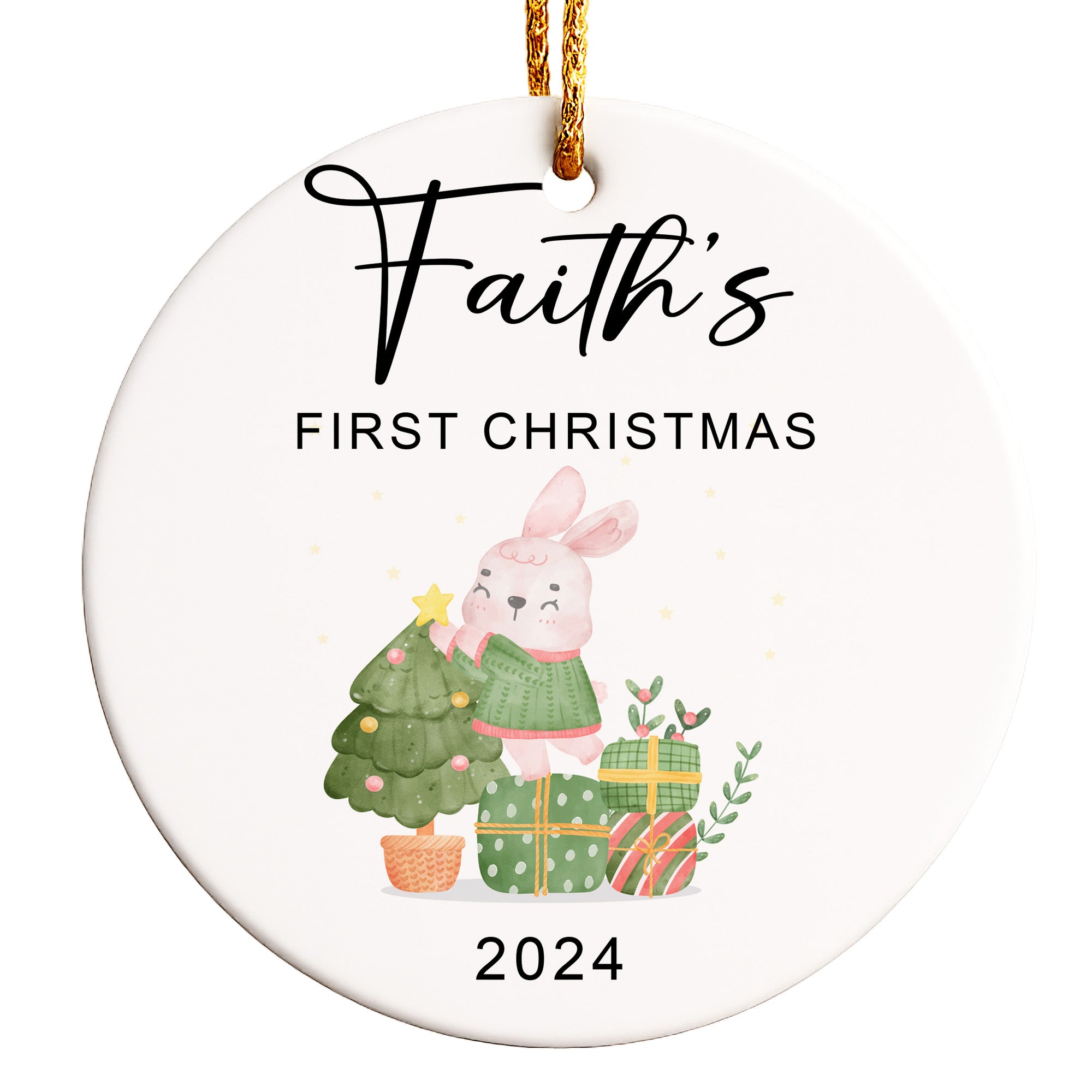 Personalized Baby's First Christmas Ceramic Ornament 2024 - Custom Name and Year Keepsake Gift - Image 1