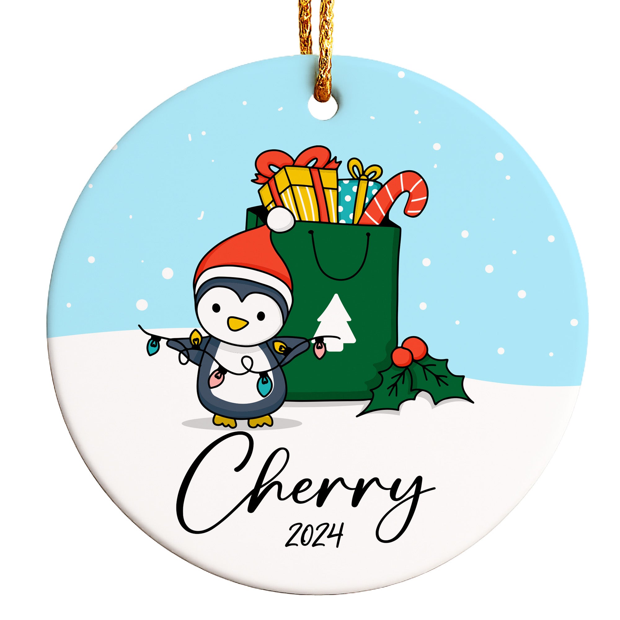 Personalized Penguin Christmas Ornament 2024 - Custom Ceramic Keepsake for Holiday Gift Giving - Image 1