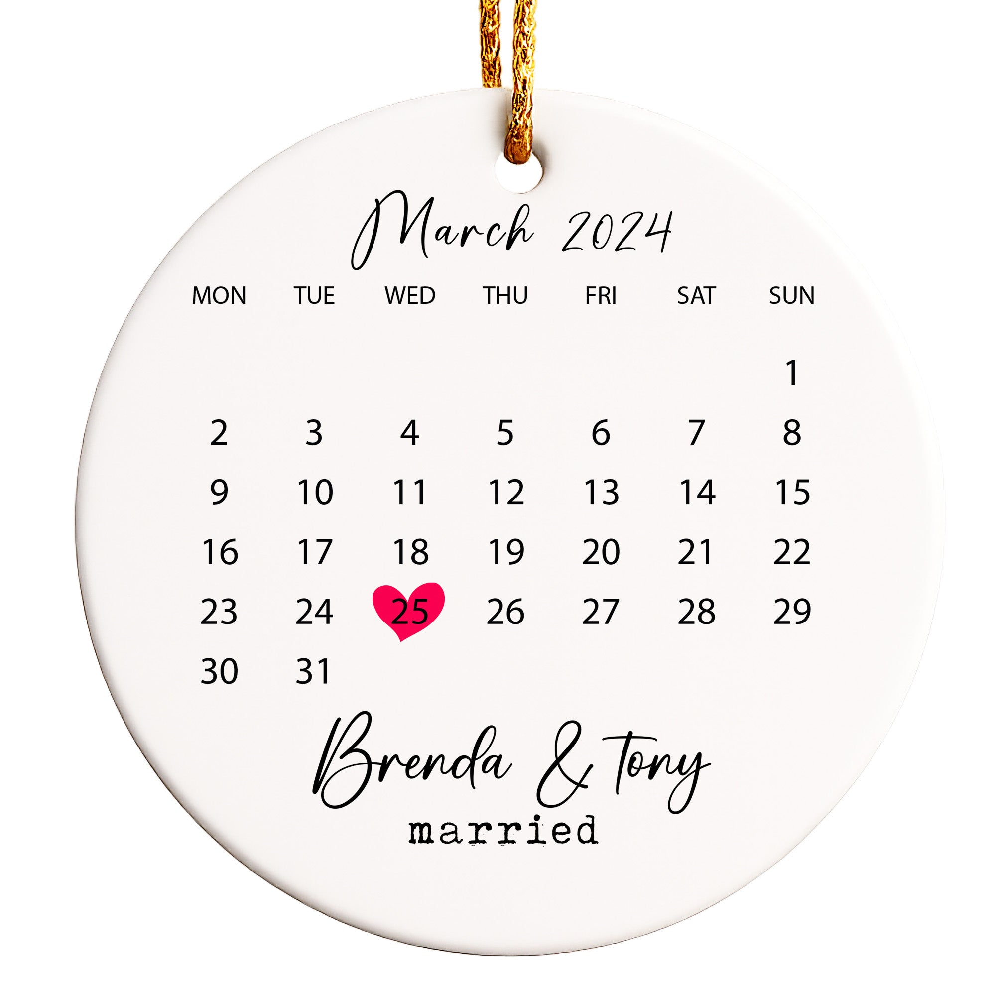Personalized Wedding Date Ceramic Ornament – Custom Gift for Anniversaries, Weddings & Keepsakes - Image 1