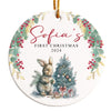 Personalized Baby's First Christmas Ceramic Ornament 2024 - Cute Bunny & Tree Design - Custom Gift for Newborns and Parents - Image 1
