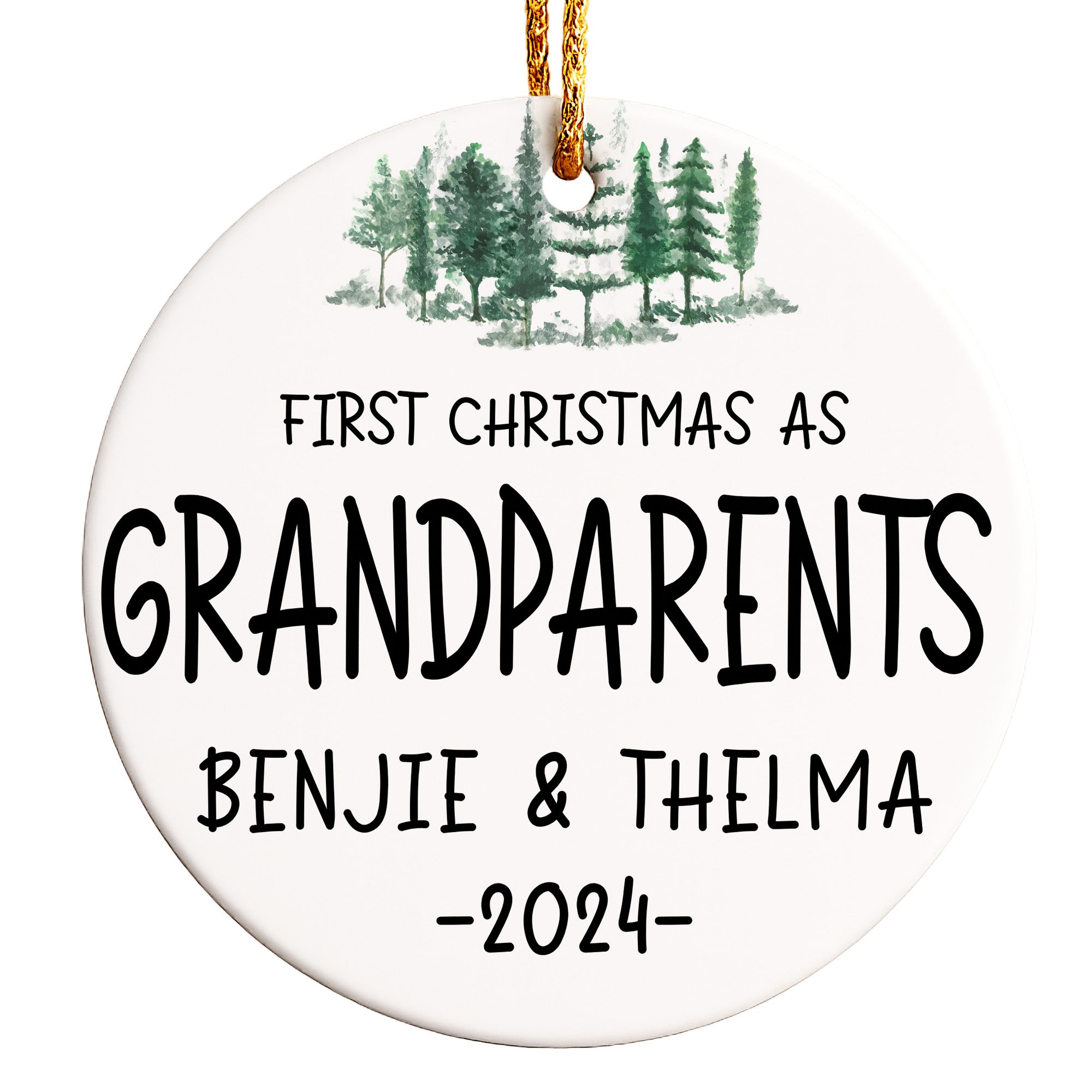 Personalized Ceramic Ornament - First Christmas as Grandparents 2024 - Custom Gift for Benjie & Thelma - Image 1