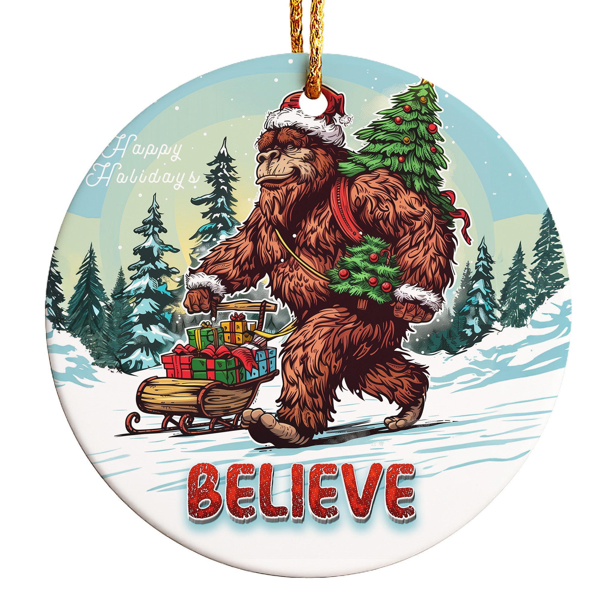 Personalized Holiday Sasquatch Ornament – Handcrafted Ceramic with Festive Design for Unique Christmas Decor - Image 1