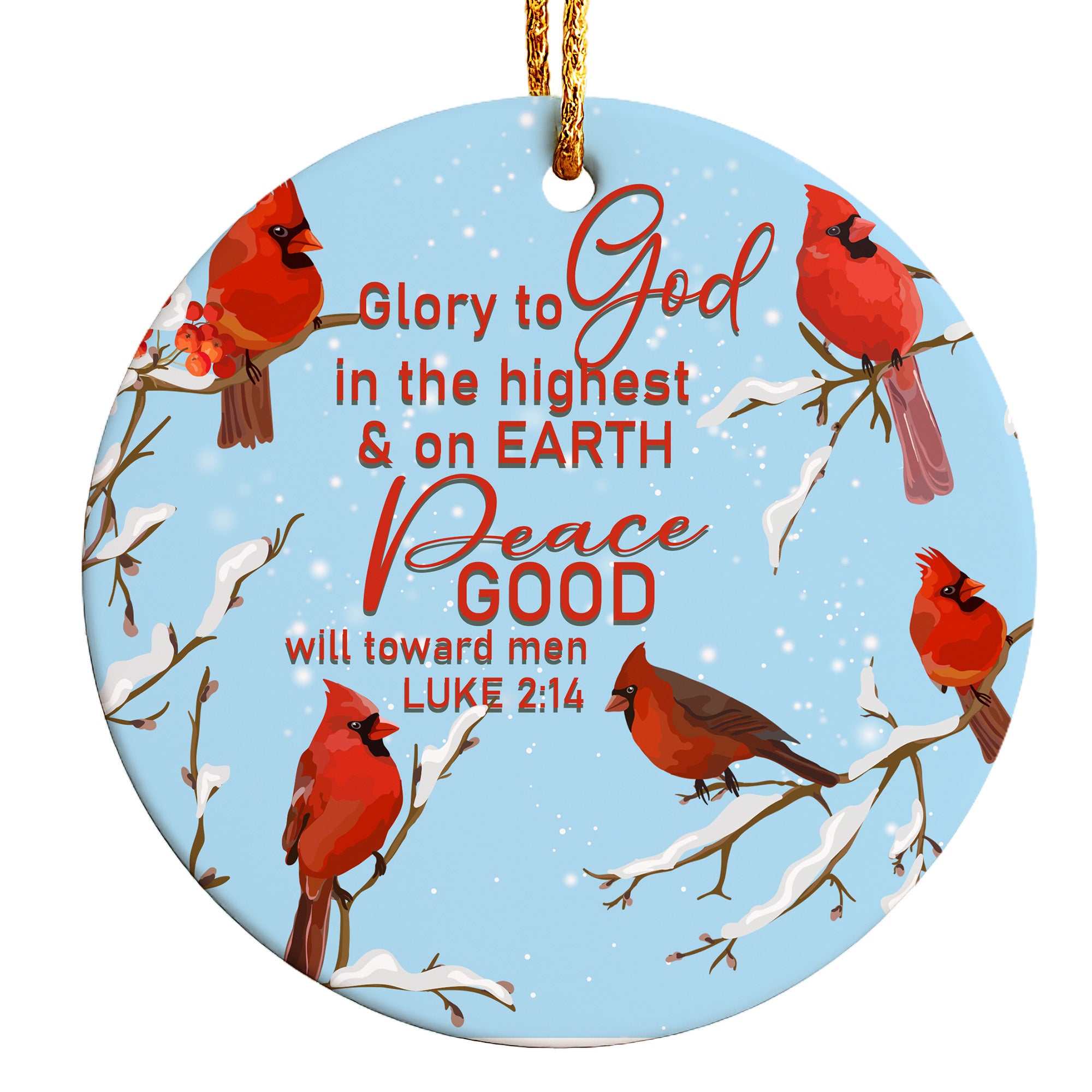 Personalized Cardinal Christmas Ornament - Ceramic Luke 2:14 Design - Perfect for Holiday Decor & Gifts - Image 1