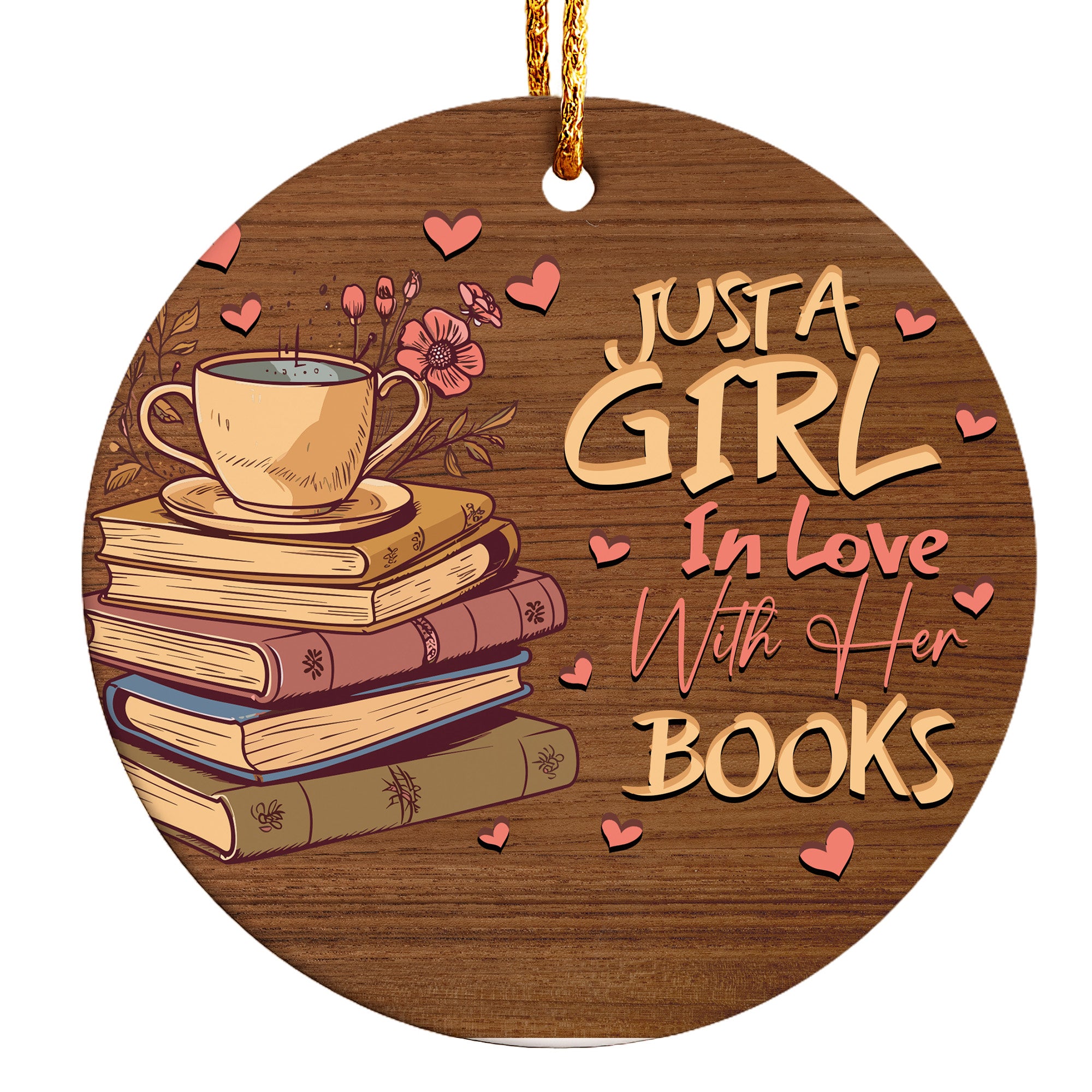 Personalized Ceramic Ornament - "Just a Girl in Love with Her Books" - Perfect Gift for Book Lovers, Handmade Craftsmanship - Image 1