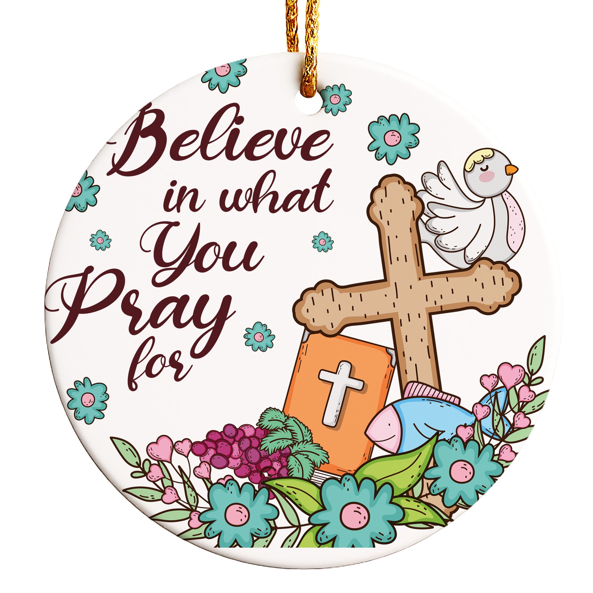 Personalized Handmade Ceramic Ornament with Inspirational Quote and Christian Symbols for Special Occasions - Image 1