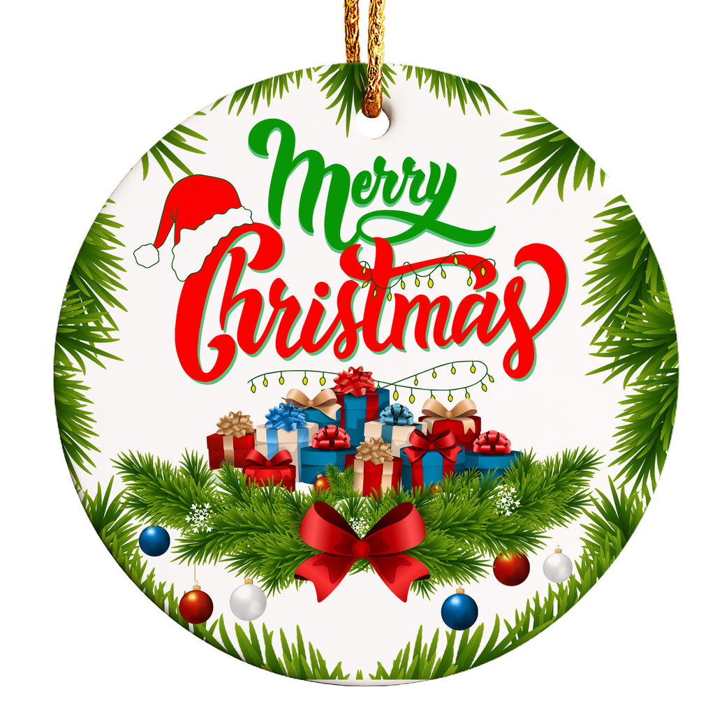 Personalized Merry Christmas Ceramic Ornament – Handcrafted Holiday Decor with Gift Imagery and Customization Options - Image 1
