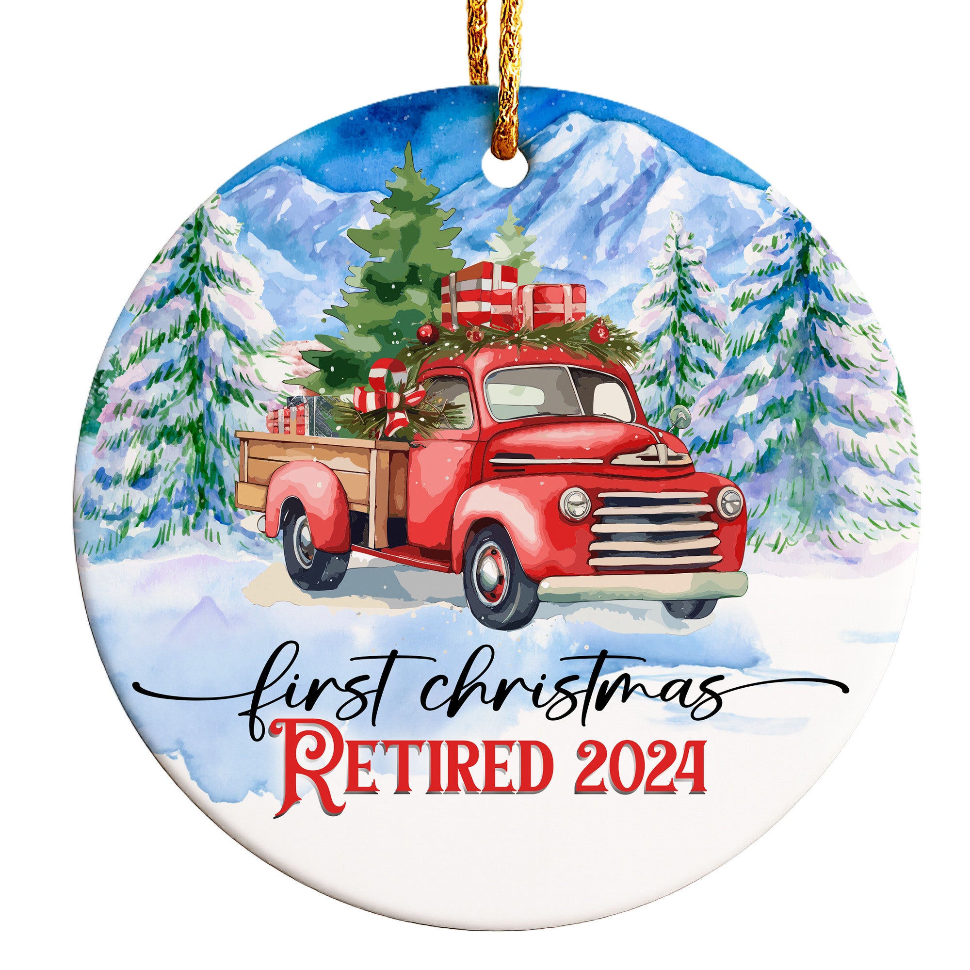 Personalized First Christmas Retired 2024 Ceramic Ornament – Handcrafted Keepsake with Vintage Red Truck Design - Image 1