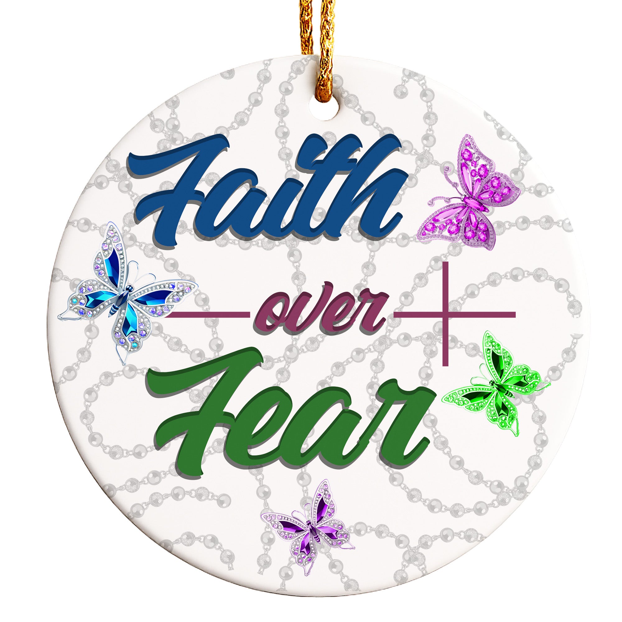 Personalized "Faith Over Fear" Butterfly Ceramic Ornament – Handmade Inspirational Keepsake with Custom Options - Image 1
