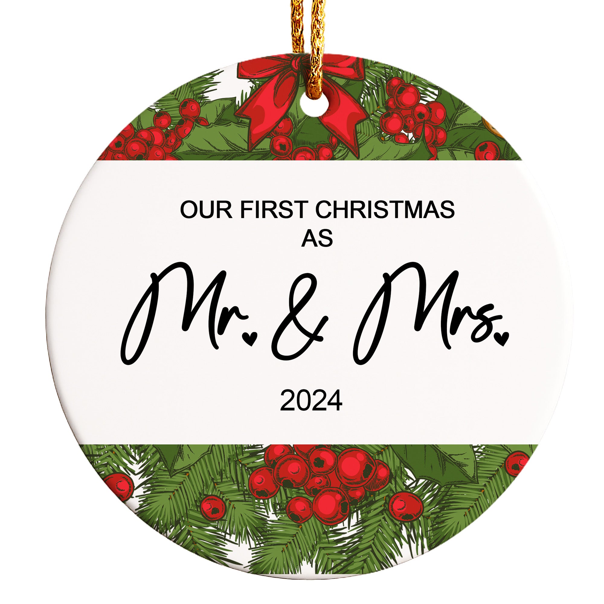 Personalized "Our First Christmas as Mr. & Mrs." 2024 Ceramic Ornament – Customizable Keepsake for Newlyweds - Image 1