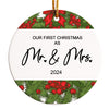 Personalized "Our First Christmas as Mr. & Mrs." 2024 Ceramic Ornament – Customizable Keepsake for Newlyweds - Image 1