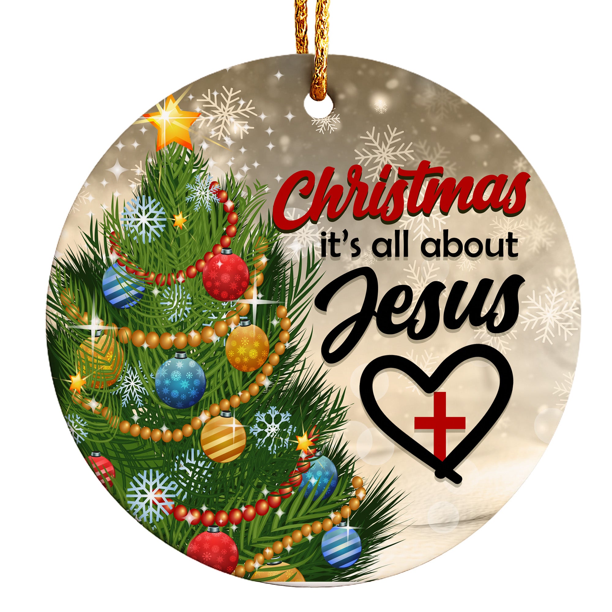 Personalized Ceramic Christmas Ornament - "It's All About Jesus" with Festive Tree Design - Perfect Holiday Gift Keepsake - Image 1