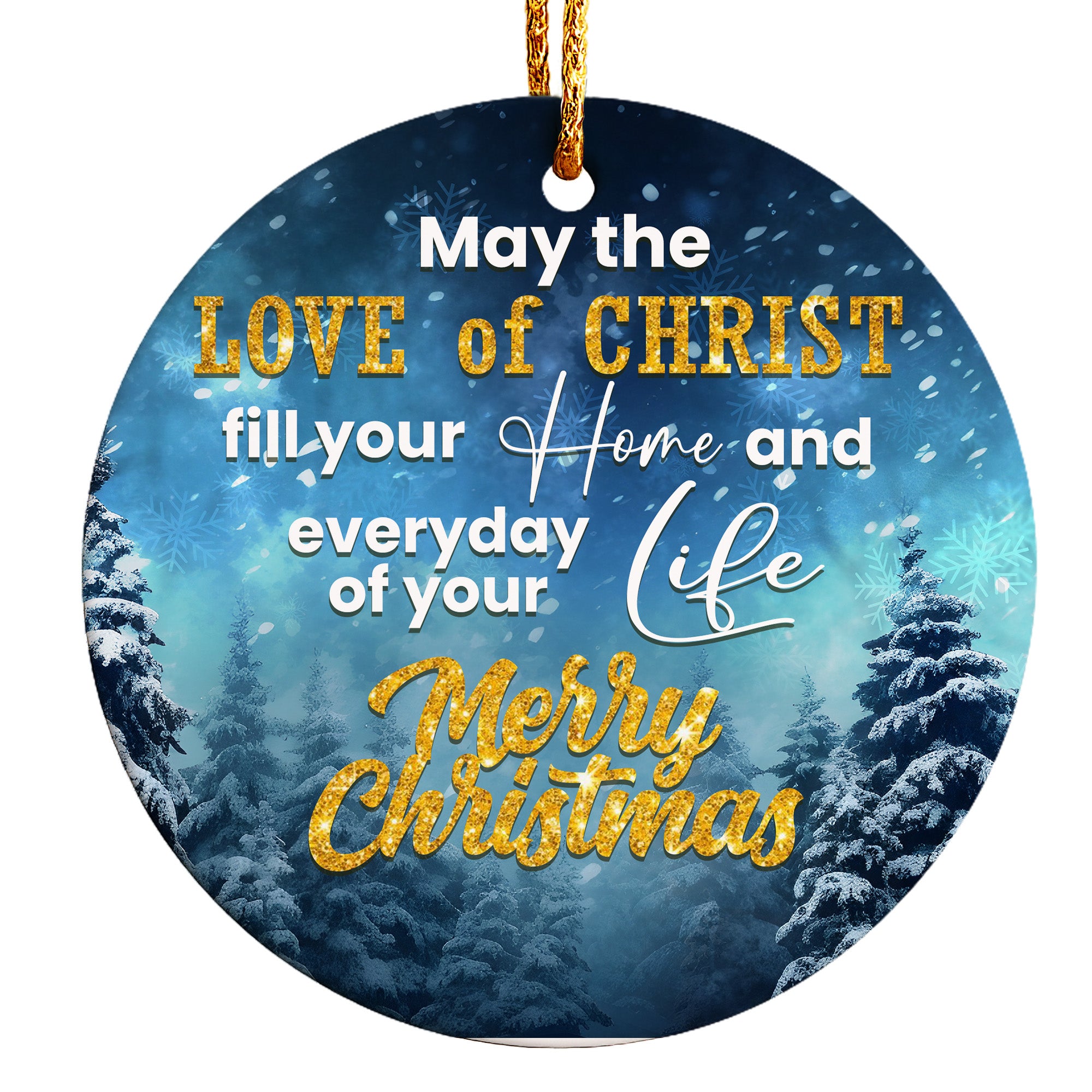Personalized Ceramic Christmas Ornament - "Love of Christ" Design, Snowy Forest Scene, Perfect Gift for Family Celebrations - Image 1
