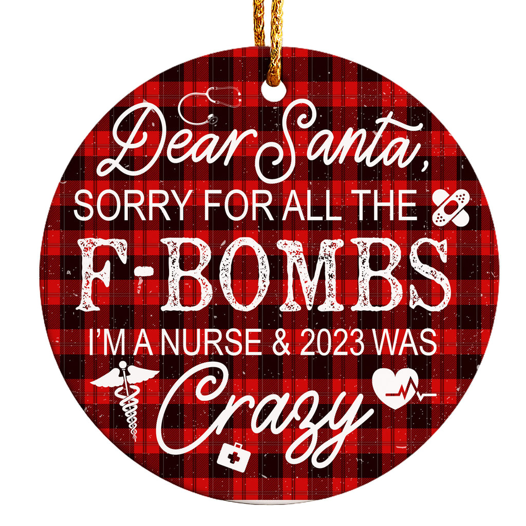 Personalized Nurse Christmas Ornament - Funny Plaid Ceramic Keepsake for Nurses - 2023 Holiday Humor Gift - Image 1