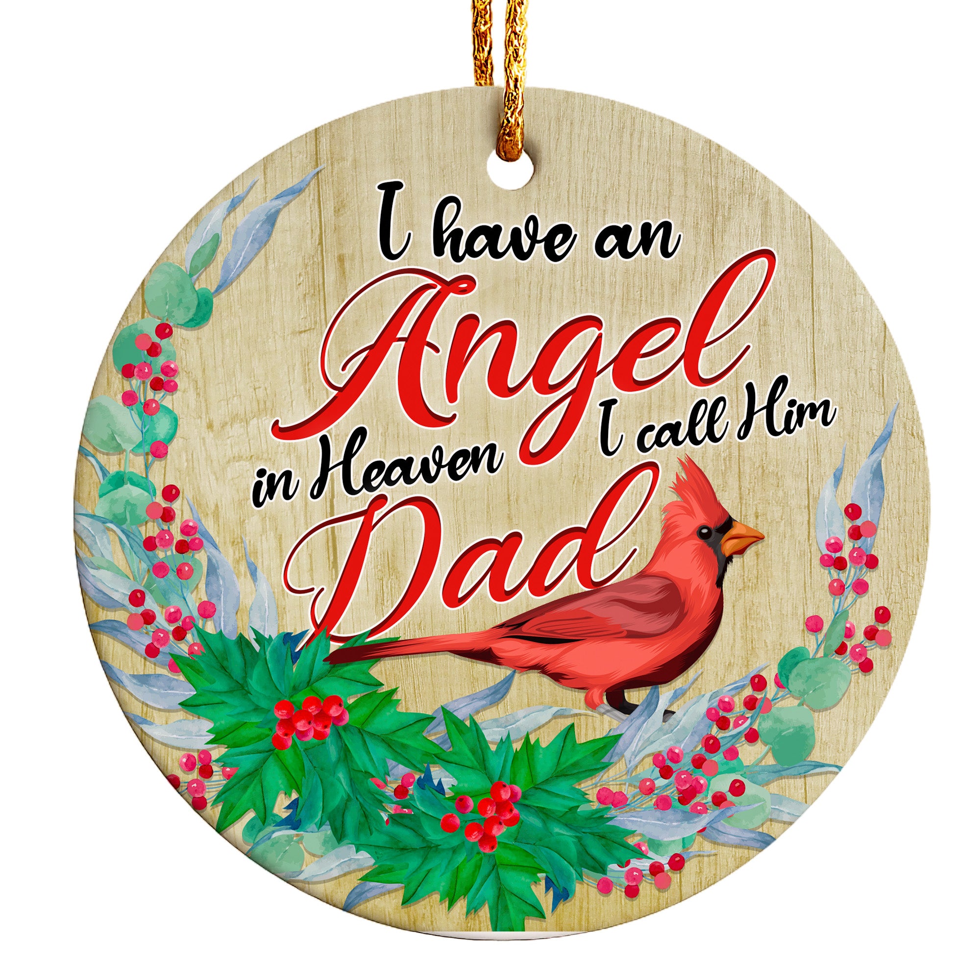 Personalized Memorial Ceramic Ornament – "Angel Dad" Cardinal Design, Heartfelt Keepsake Gift - Image 1