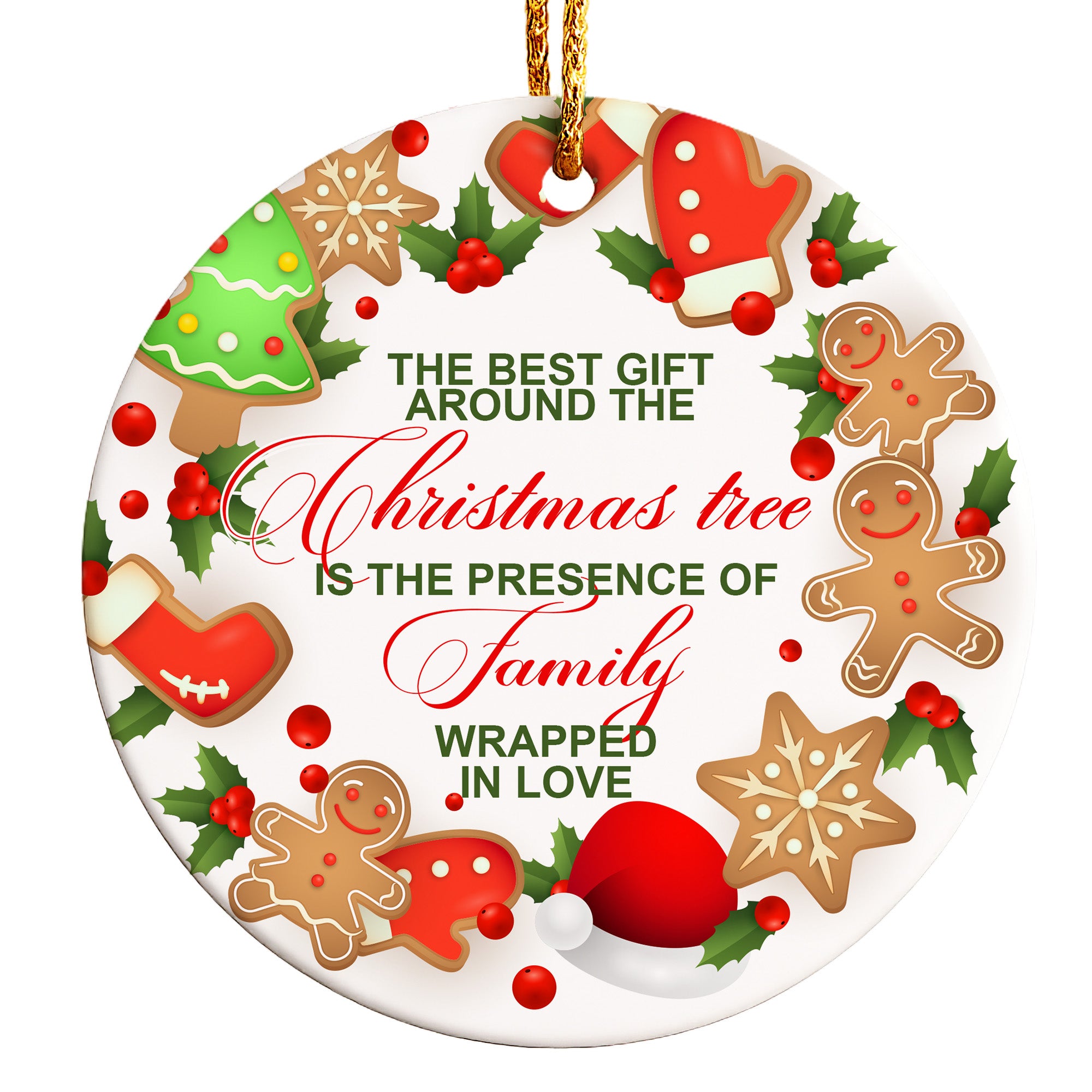 Personalized Christmas Ceramic Ornament with Festive Gingerbread Design – Perfect Customizable Gift for Family Celebrations - Image 1