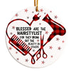 Custom Hairstylist Ceramic Ornament – Handcrafted Heart Design with Red Plaid Accents, Perfect Holiday Gift for Hair Professionals - Image 1