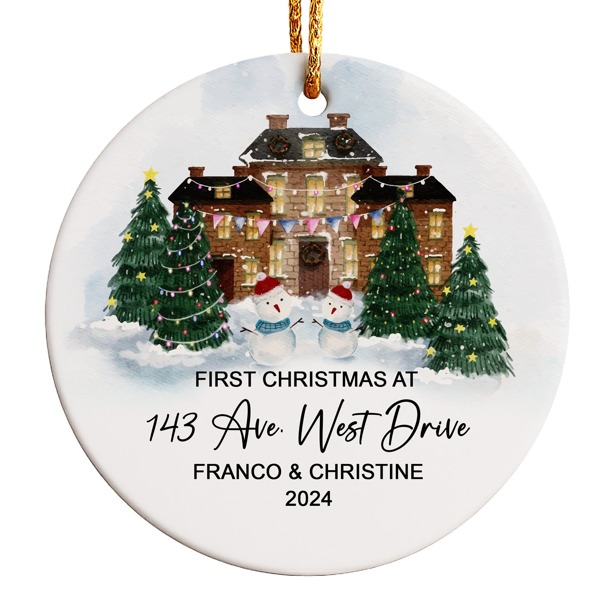 Personalized First Christmas Ceramic Ornament – Custom Address and Names – Perfect Gift for New Homeowners - Image 1