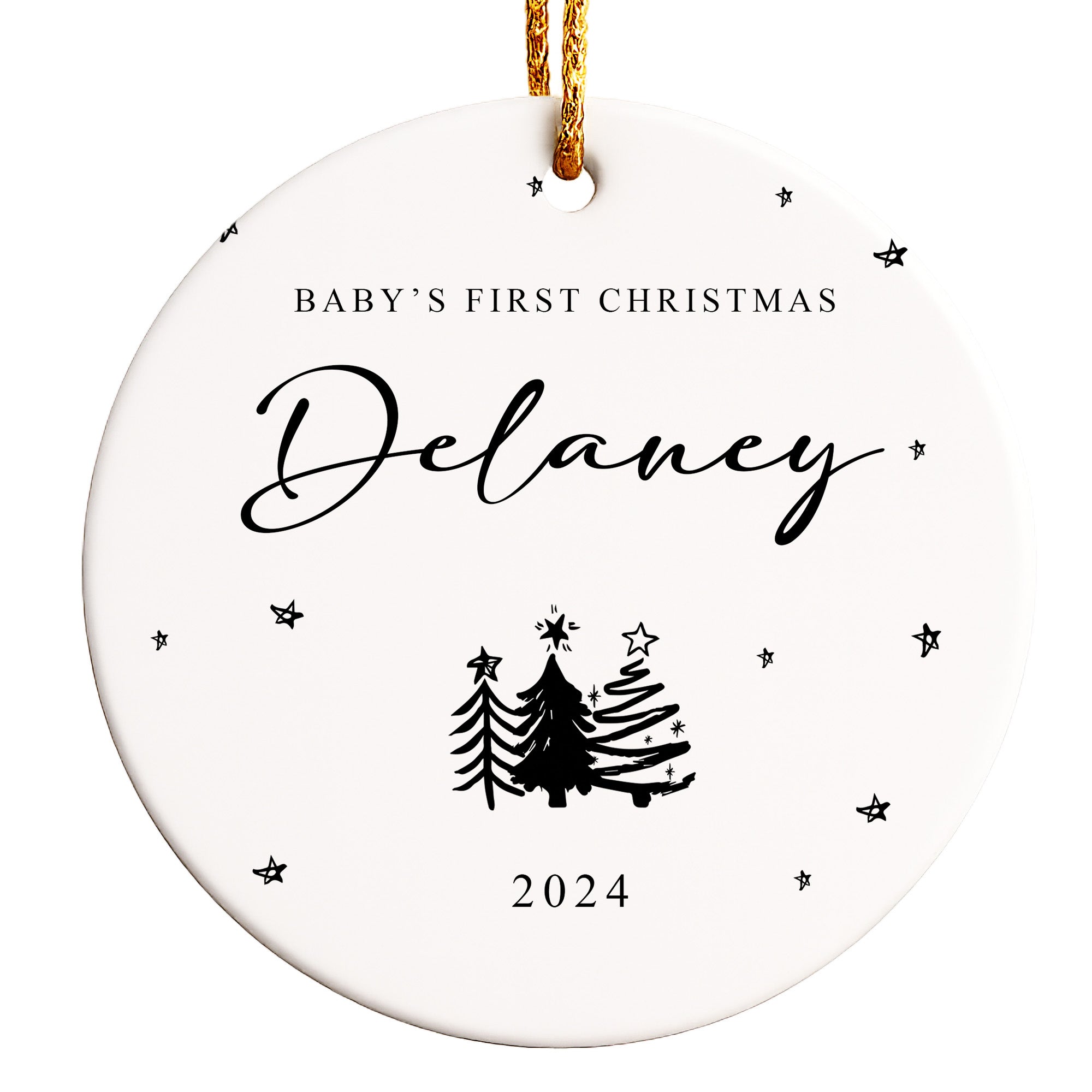 Personalized Baby's First Christmas Ornament 2024 – Ceramic Keepsake with Custom Name Design - Image 1