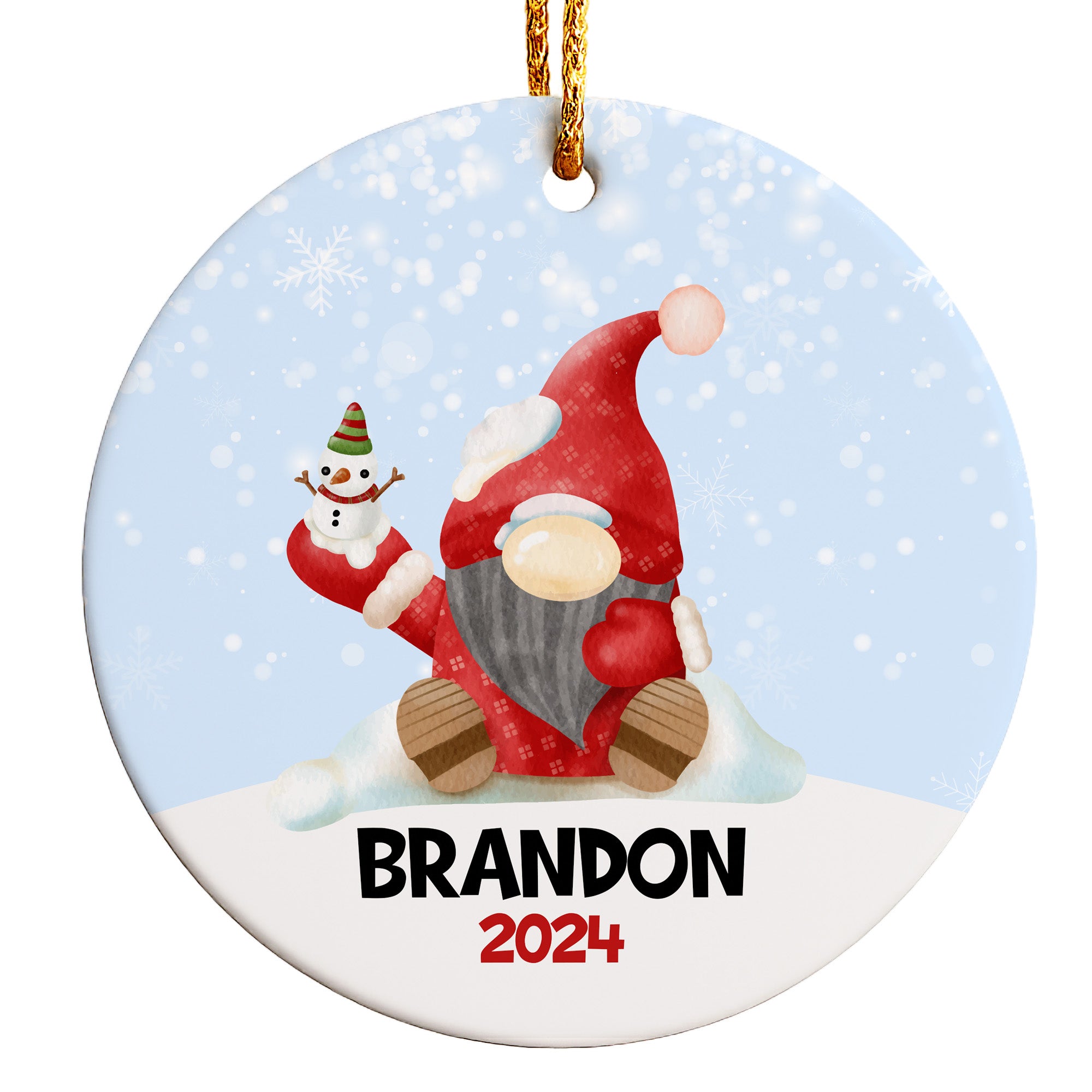Personalized Christmas Gnome Ceramic Ornament 2024 – Custom Name Holiday Keepsake for Gift-Giving and Home Decor - Image 1