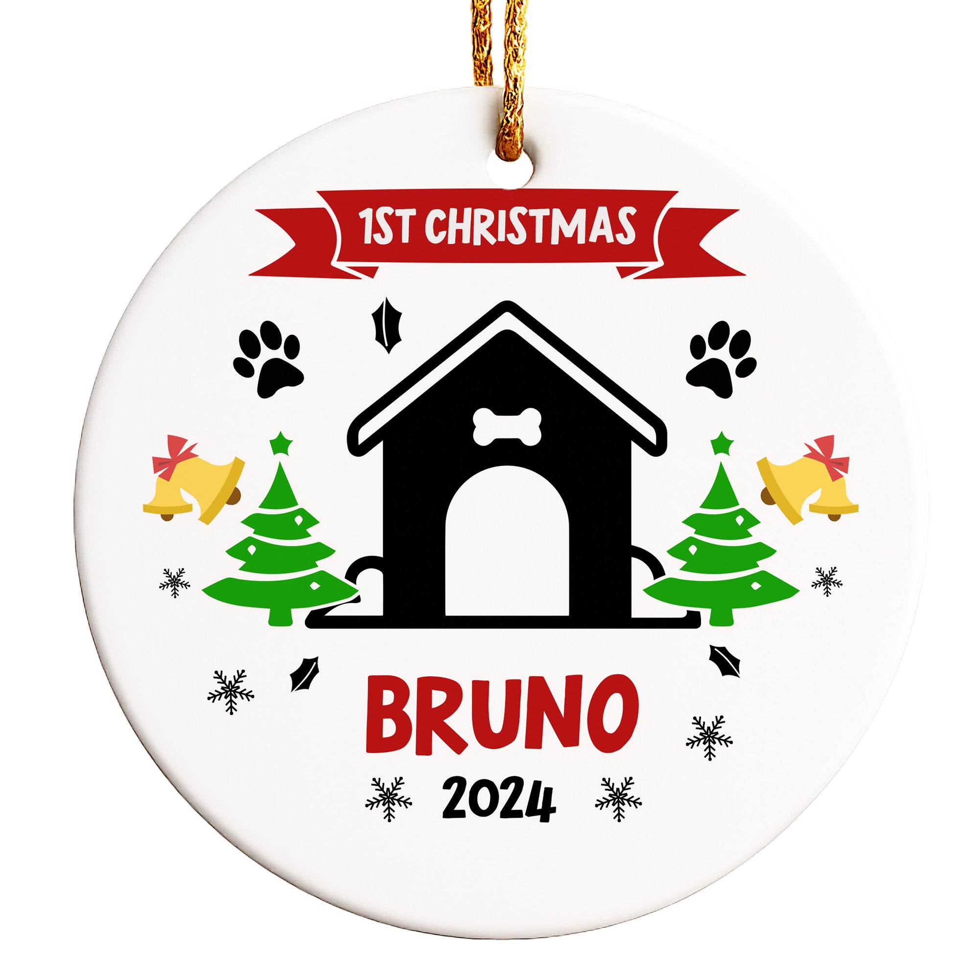 Personalized "1st Christmas" Ceramic Ornament for Pets - Custom Name and Year, Handmade Holiday Decor Keepsake - Image 1