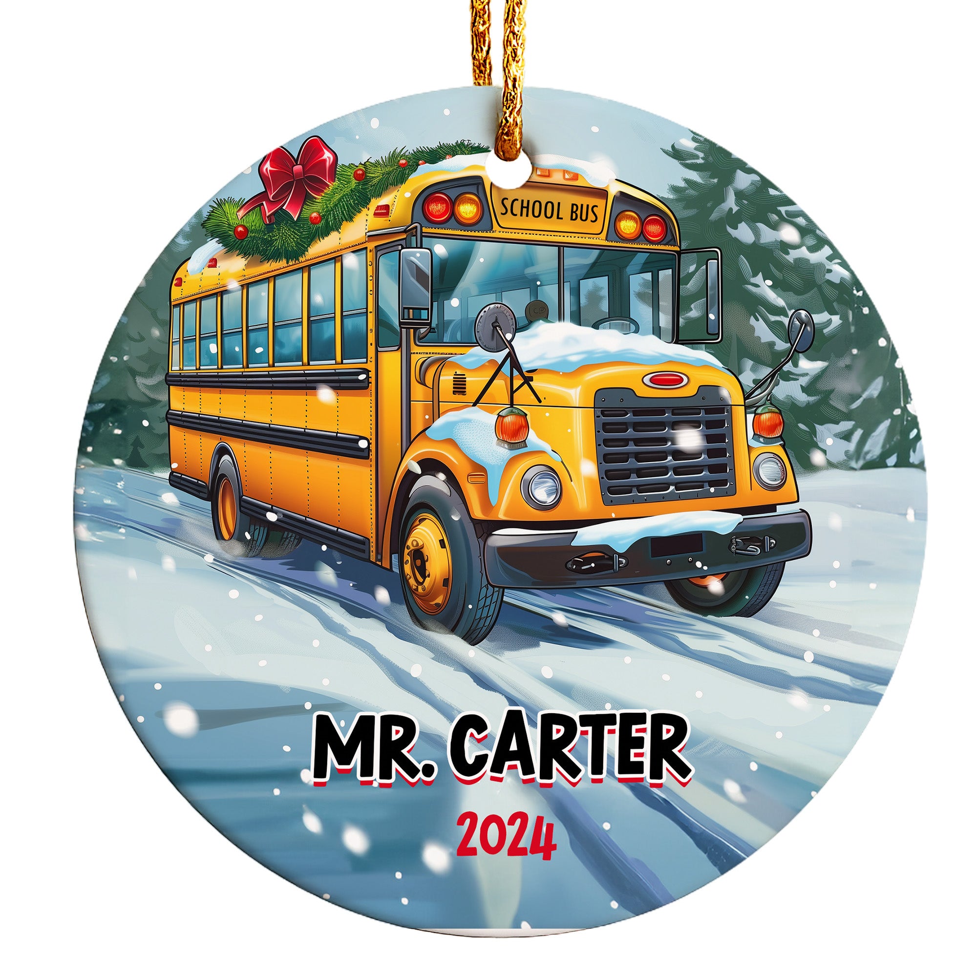 Personalized School Bus Ceramic Ornament – Custom Gift for Teachers and Bus Drivers 2024 – Festive Holiday Keepsake - Image 1