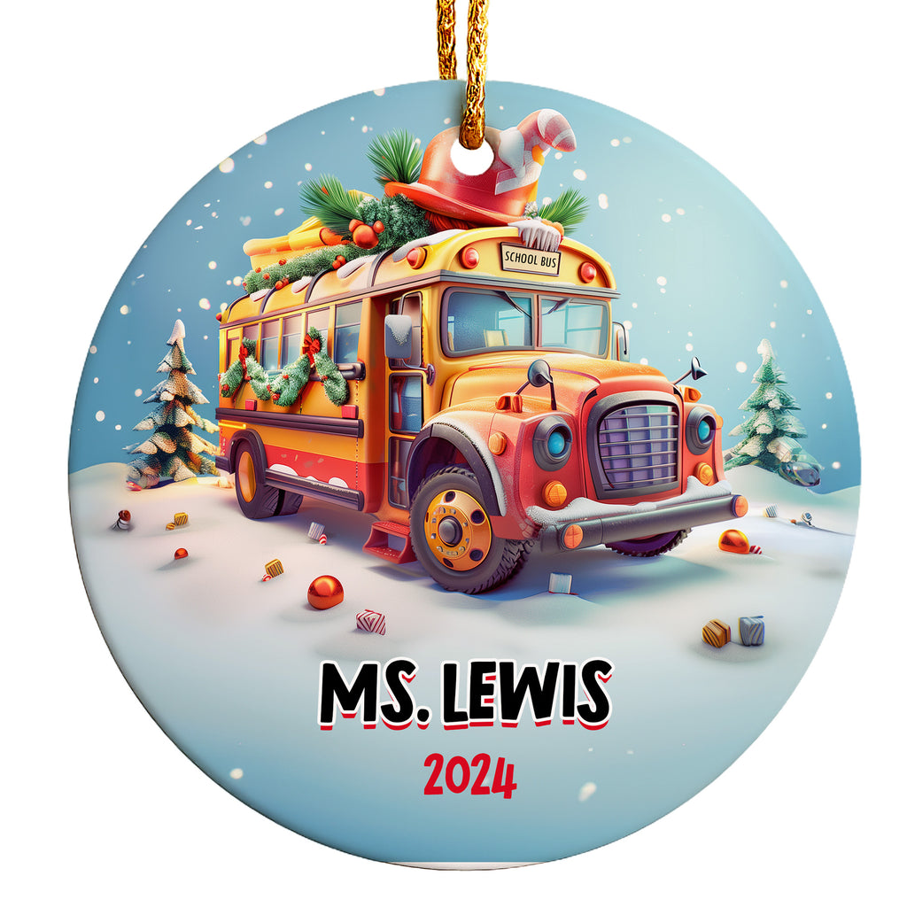 Personalized School Bus Christmas Ornament 2024 - Custom Ceramic Holiday Gift for Teachers - Image 1